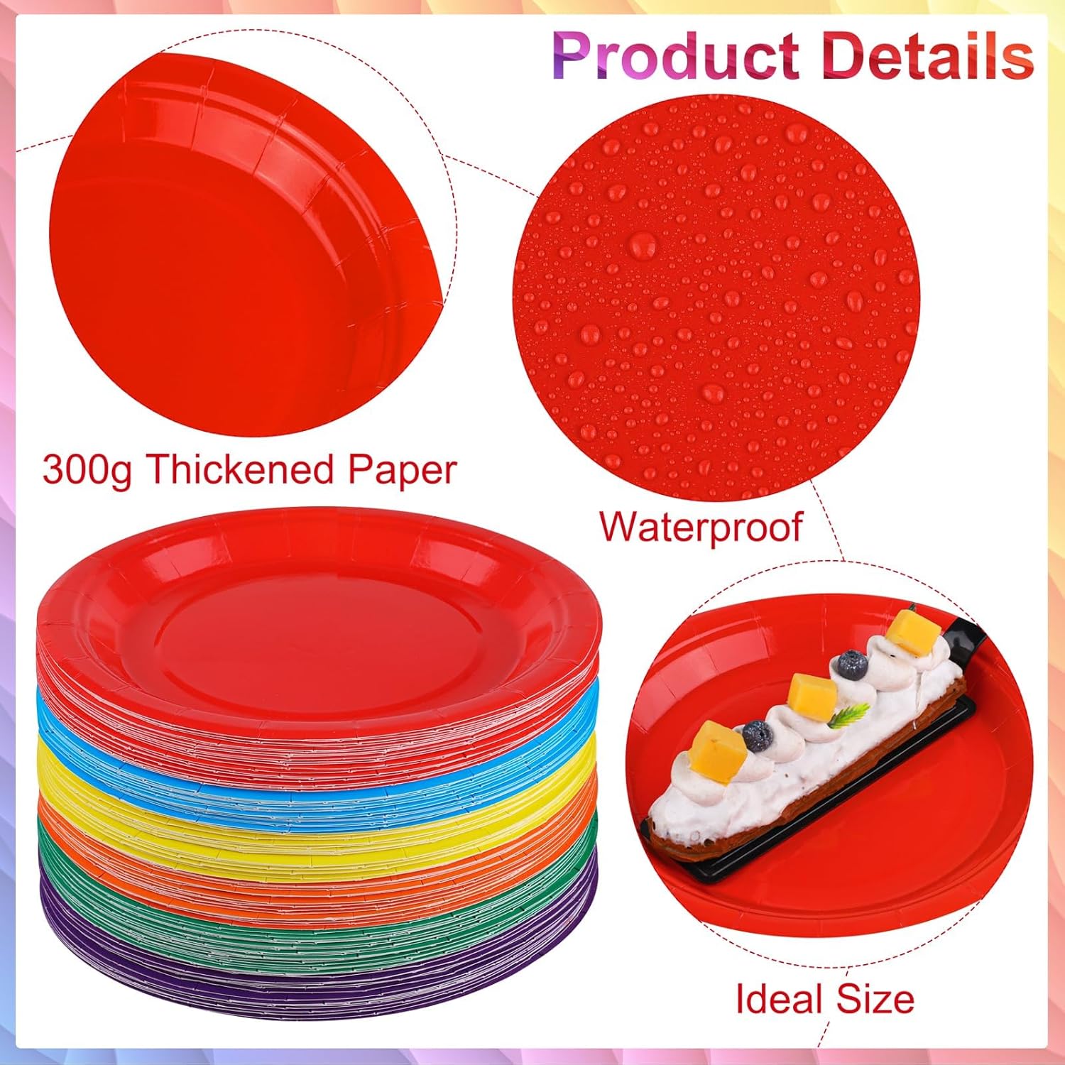 Breroa 144 Pieces Rainbow Paper Plates 7 Inch Bulk Paper Plates Disposable Round Dessert Plate Heavy Duty Solid Color Plate Table Decors Party Supply for Birthday, Dinner, Wedding