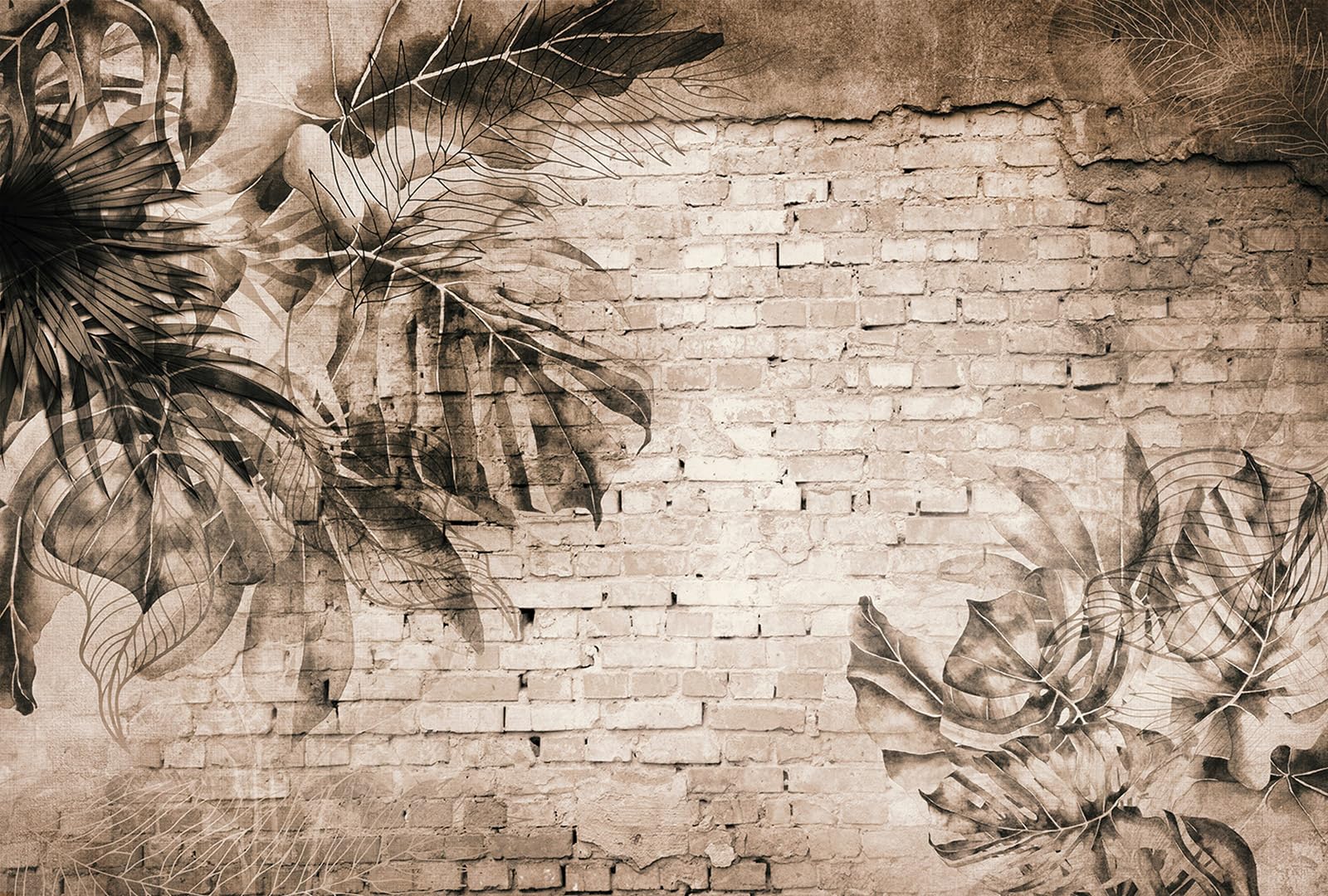 Papier peint panoramique mur feuilles tropicales Lumalea 260x176cm