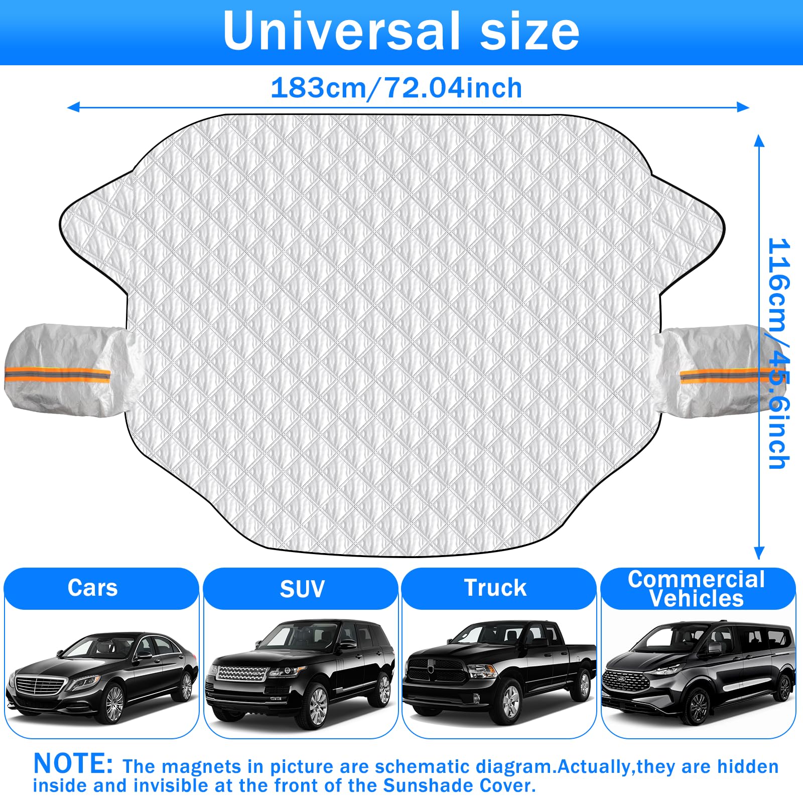 Feebee Protege Pare Brise Givre Gel, Magnétique Couverture Protection Pare Brise Hiver, Bache Anti Givre Voiture, Anti Neige Hiver Glace 146 x 116cm