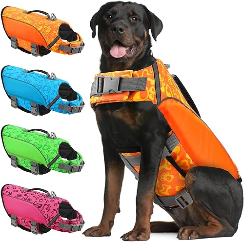 ALAGIRLS Chaleco salvavidas para perros grandes, chaleco de flotación duradero para cachorros con asa de rescate, chaleco de traje de baño Ripstop