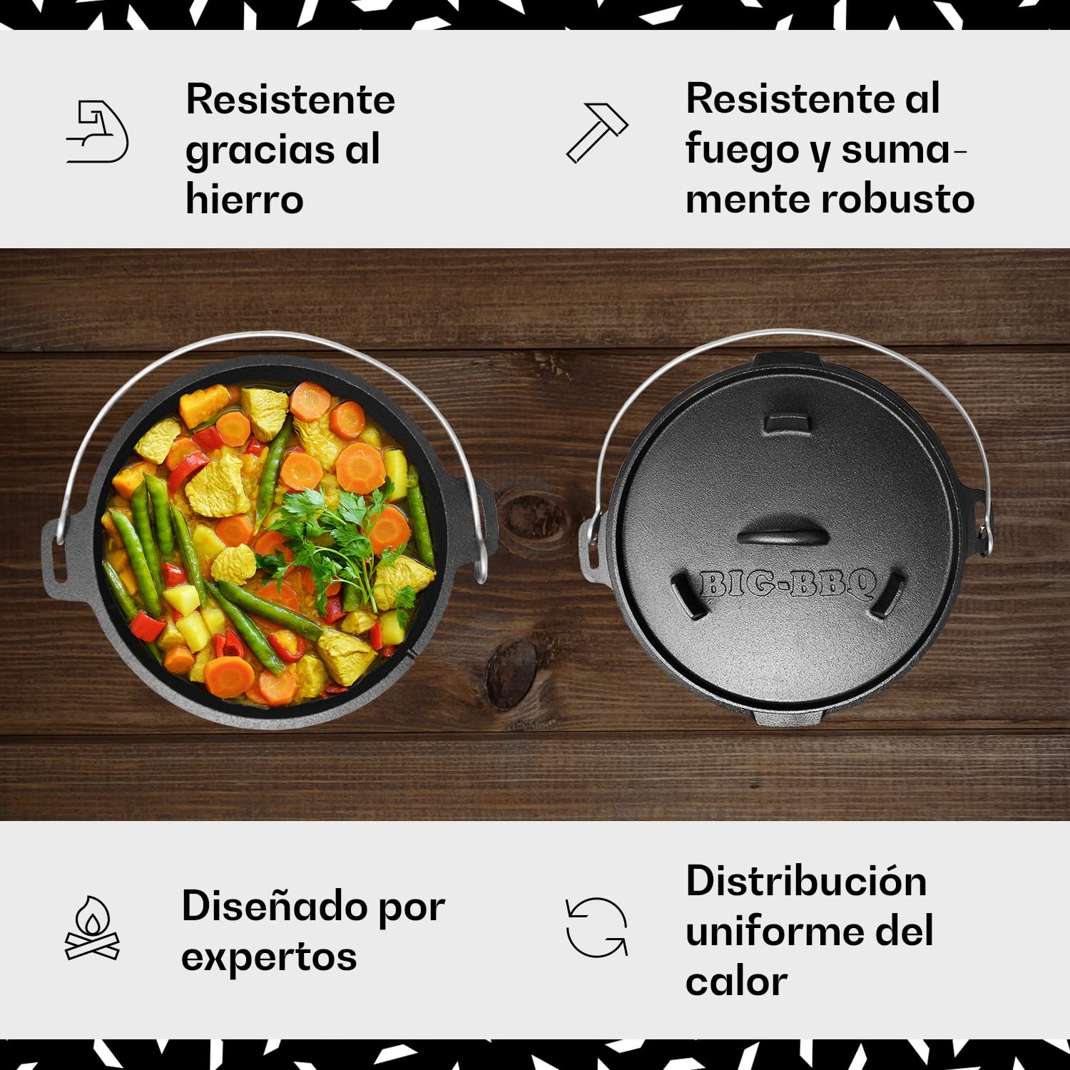 Big-BBQ - Cacerola de acero fundido, hierro fundido, negro, 12er - 9.0qt