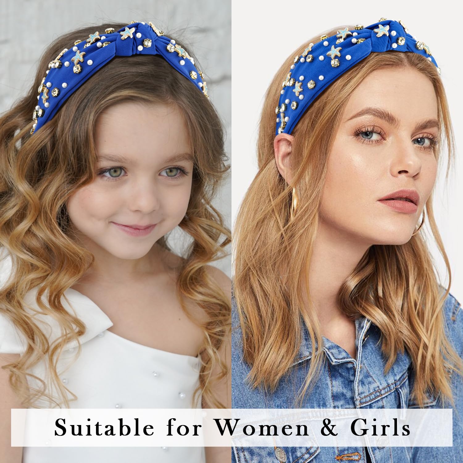 Amazon.com : Atoden Royal Blue Headband with Pearl  display picture 1