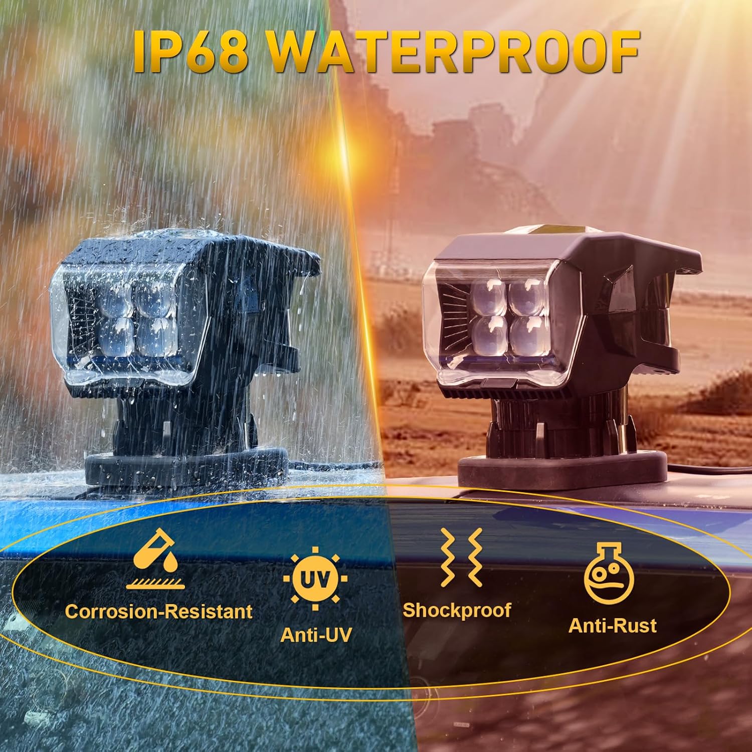 Magnetic Remote Spotlight for Truck, 7500LM 360° Rotating Search Light, IP67 Waterproof 12V/24V Offroad Spot Beam for Truck, Boat, ATV, UTV, Hunting & Marine