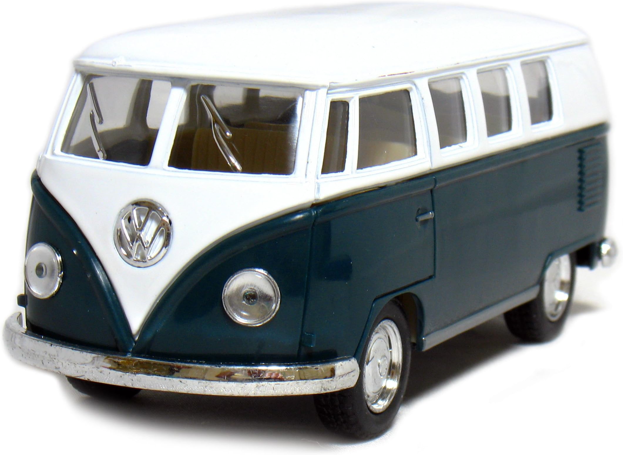 5" Die-cast 1962 VW Classic Bus 1/32 Scale (Green), Pull Back n Go Action.