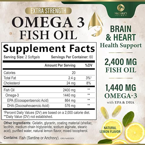 Miniatura 2 de Pastillas de aceite de pescado Omega 3 de 2400 mg  Suplementos de aceite de pescado Omega 3 de triple fuerza  Los mejores ácidos grasos EPA y DHA