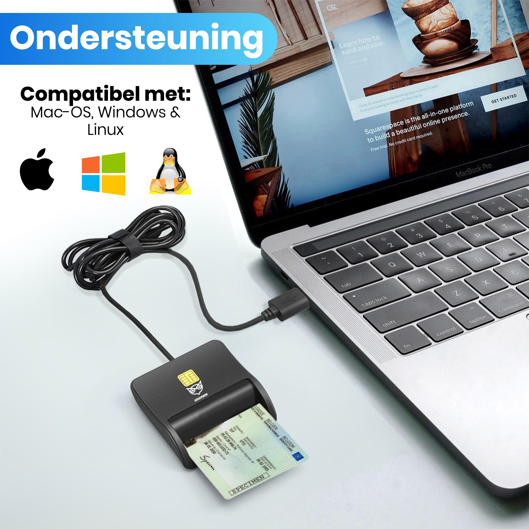 Good2know Id Card Reader Mini Zwart - USB C - België - Lecteur de carte d'identité