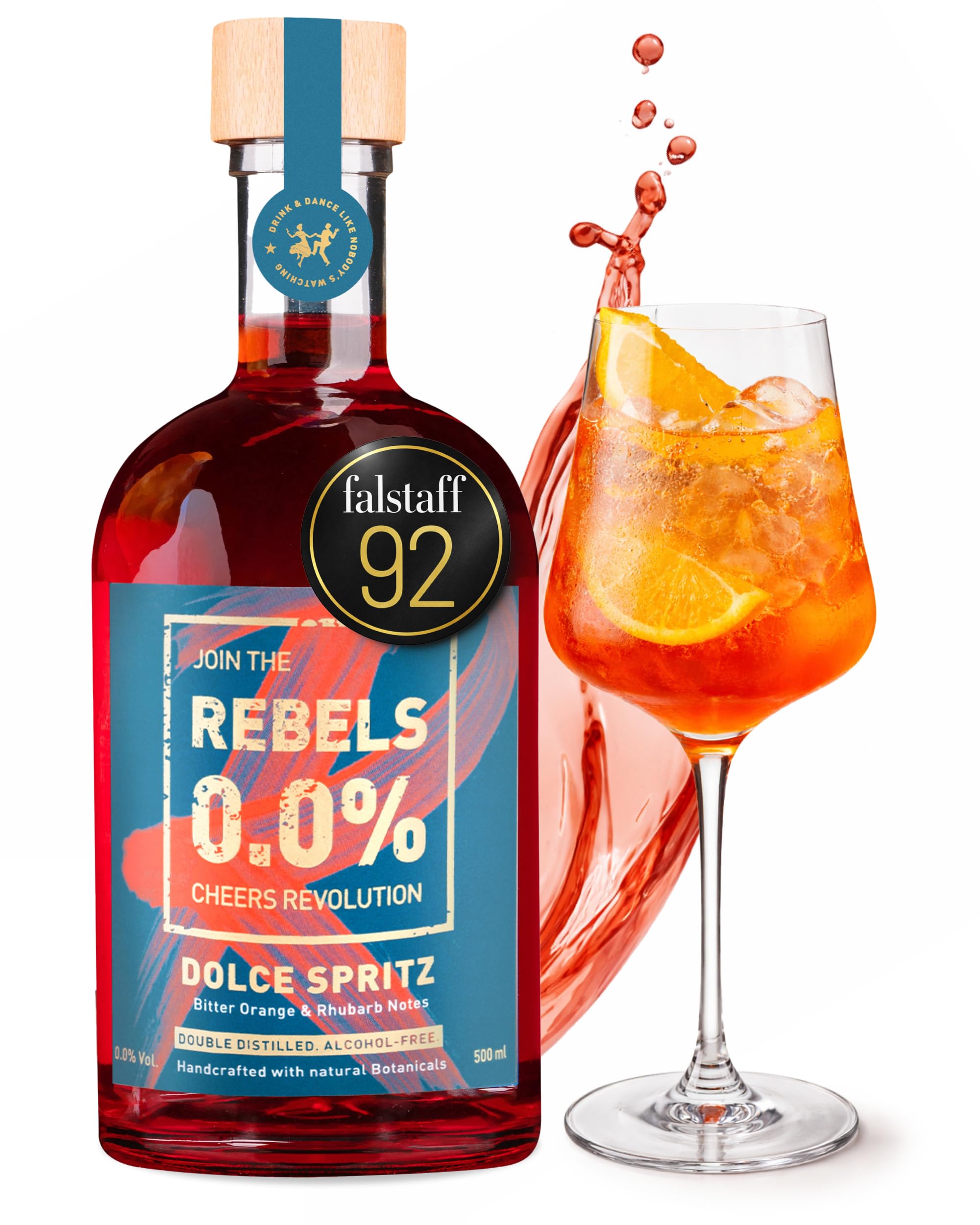REBELS 0.0% Dolce Spritz | Alkoholfreier Spritz | Doppelt destilliert für intensives Aroma | Preisgekrönter Geschmack | Vegan | Natürliche Botanicals | 500 ml