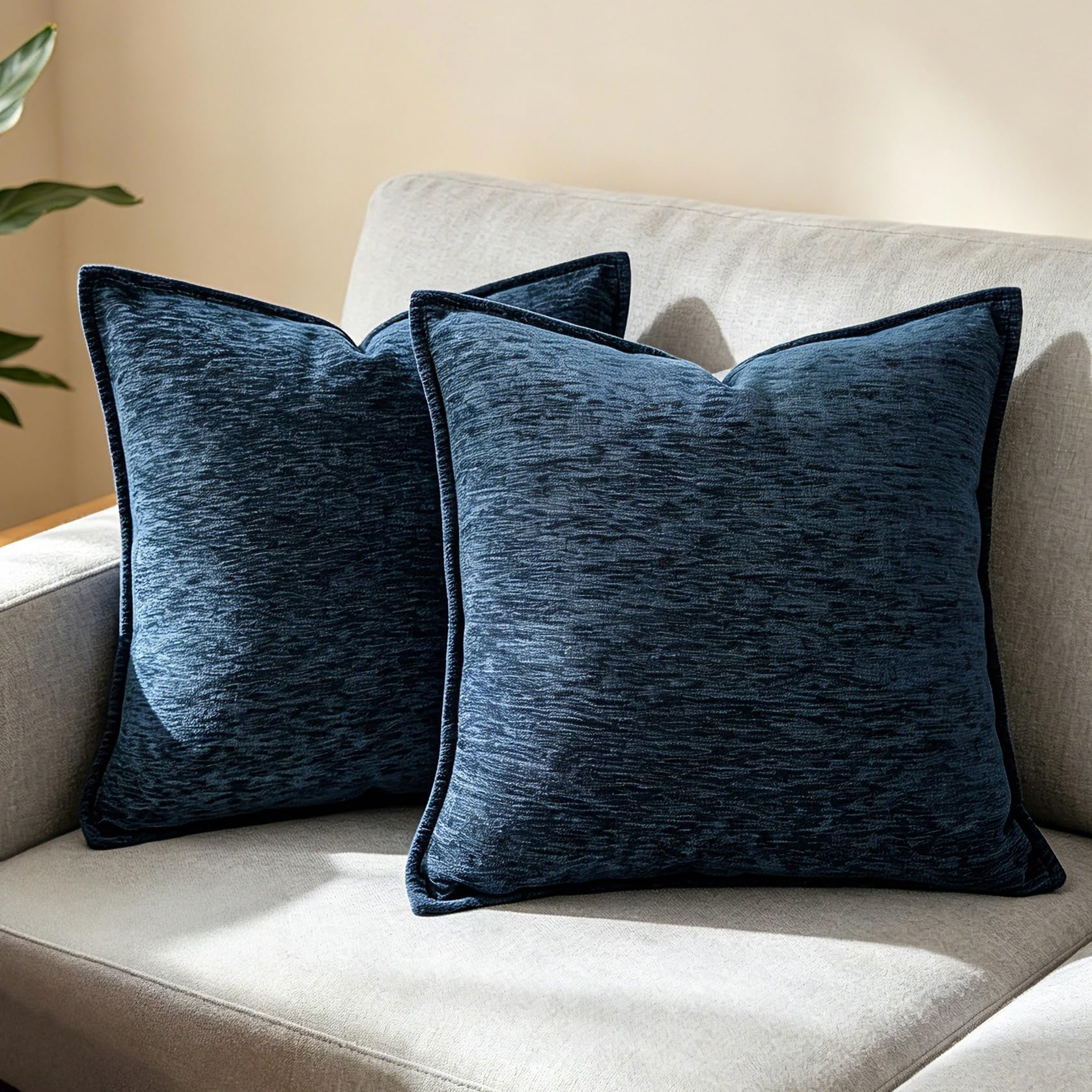 OYIMUA Set of 2 Cushion Covers 50cm x 50cm Blue Soft Square Pillow Cases Textured Chenille Cushion Cover 20 x 20 inches Luxury Neutral Decorative Pillows Modern Sofa Home Decor