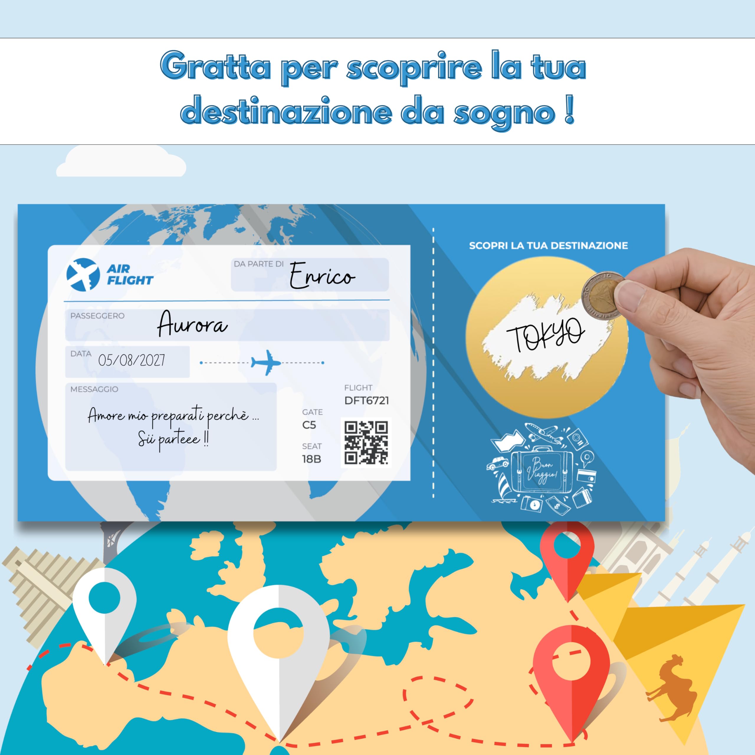 Biglietto Aereo Finto Regalo - Biglietto Viaggio Sorpresa con Busta Inclusa Stile Vintage e Moderno