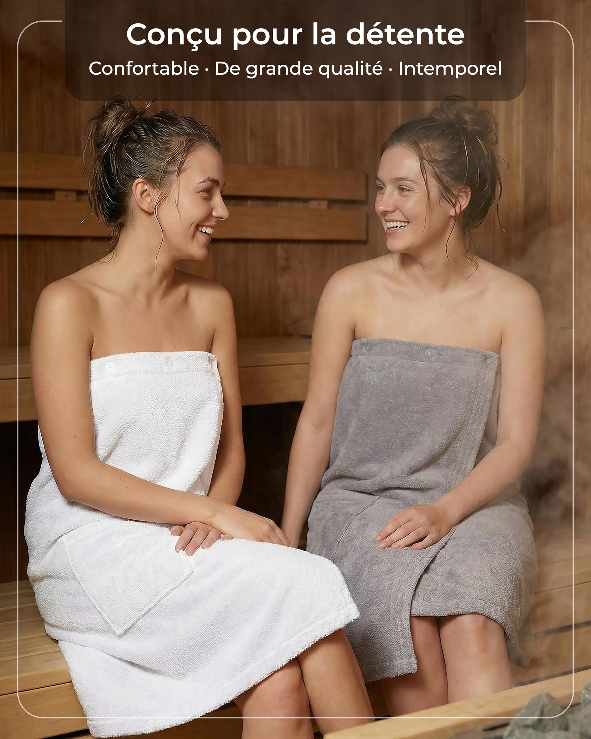 LAYNENBURG Paréo de sauna de qualité supérieure pour femme avec fermeture à boutons - 10 % coton - Certifié Öko-Tex 100 - Serviette de sauna pour femme - Serviette de sauna - Kilt avec élastique pour
