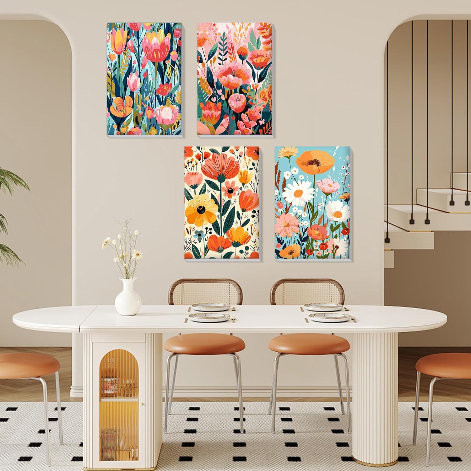 MISCER 4 Pack Framed Paint by Numbers Kit for Adults Beginners, Adult Paint by Number Kits On Canvas with Easel, Flowers Easy Framed Paint by Numbers for Beginner Gift Home Wall Decor 8x12 inch