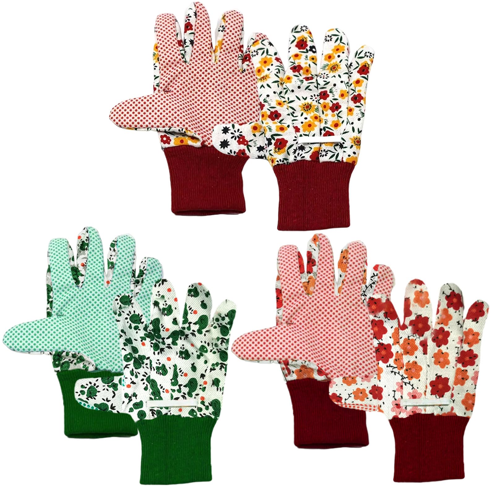 TNSOYCA 3 works Gardening Gloves for Women Kids Safety Work Gloves with Elastic Cuffs and Non-Slip PVC Dots for Yard Farm