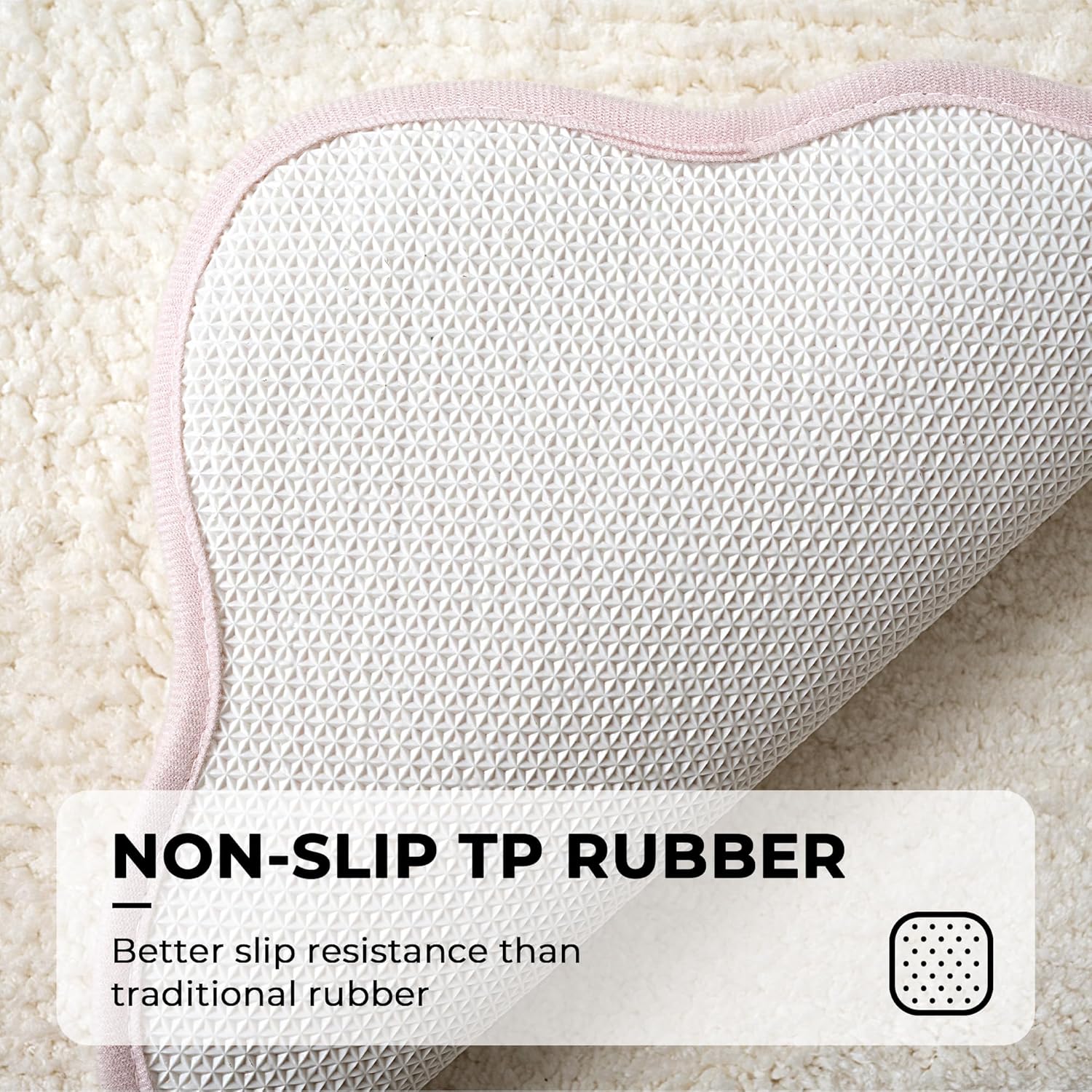 GRANNY SAYS Waved Pink Bathroom Rugs, 32" x 20", Non-Slip Bath Mats for Bathroom, Plush Shag Absorbent Microfiber Ultra Soft Scalloped Bath Mat, Cute Washable Rug for Tub, Shower, Bedroom