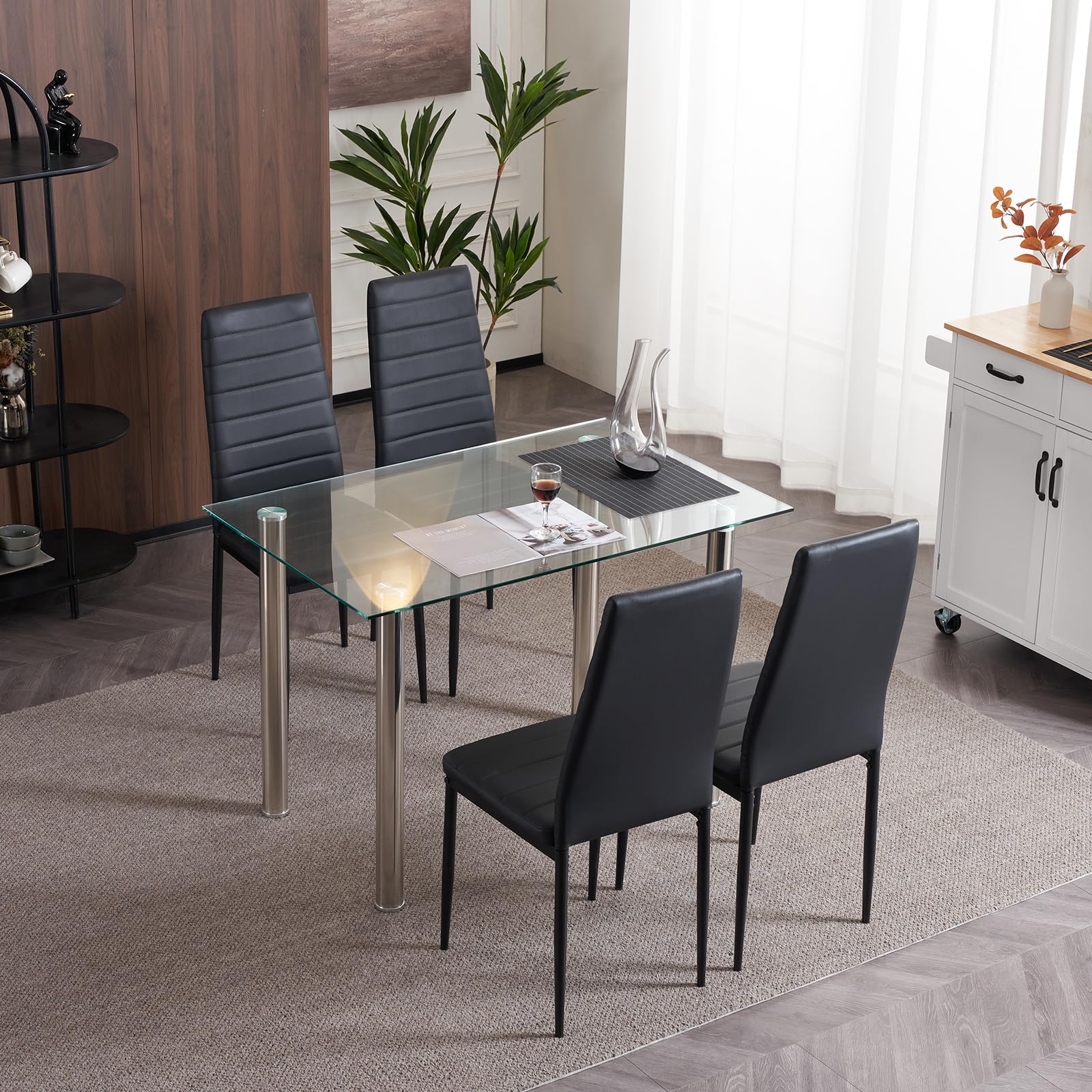 LEADZM Lot de 4 Chaises de Salle à Manger, Dossier Ensemble Noir | Siège Rembourré épais, Chaises de Cuisine