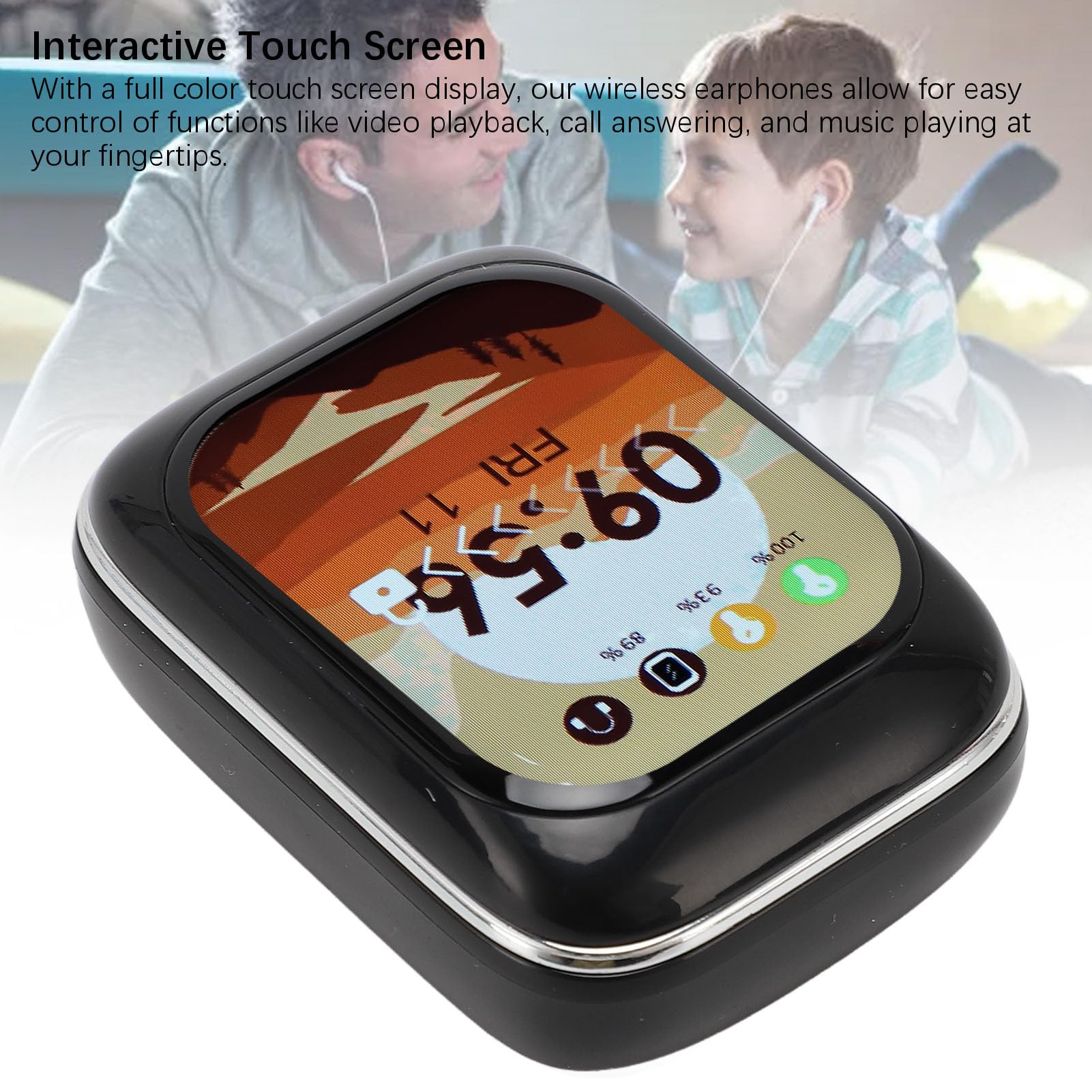 Bezprzewodowe Słuchawki Douszne, Ekran Dotykowy HD, Słuchawki Bluetooth, Wbudowany Odtwarzacz MP3 z Etui ładującym, Słuchawki Douszne z redukcją Szumów, do Uprawiania Sportu