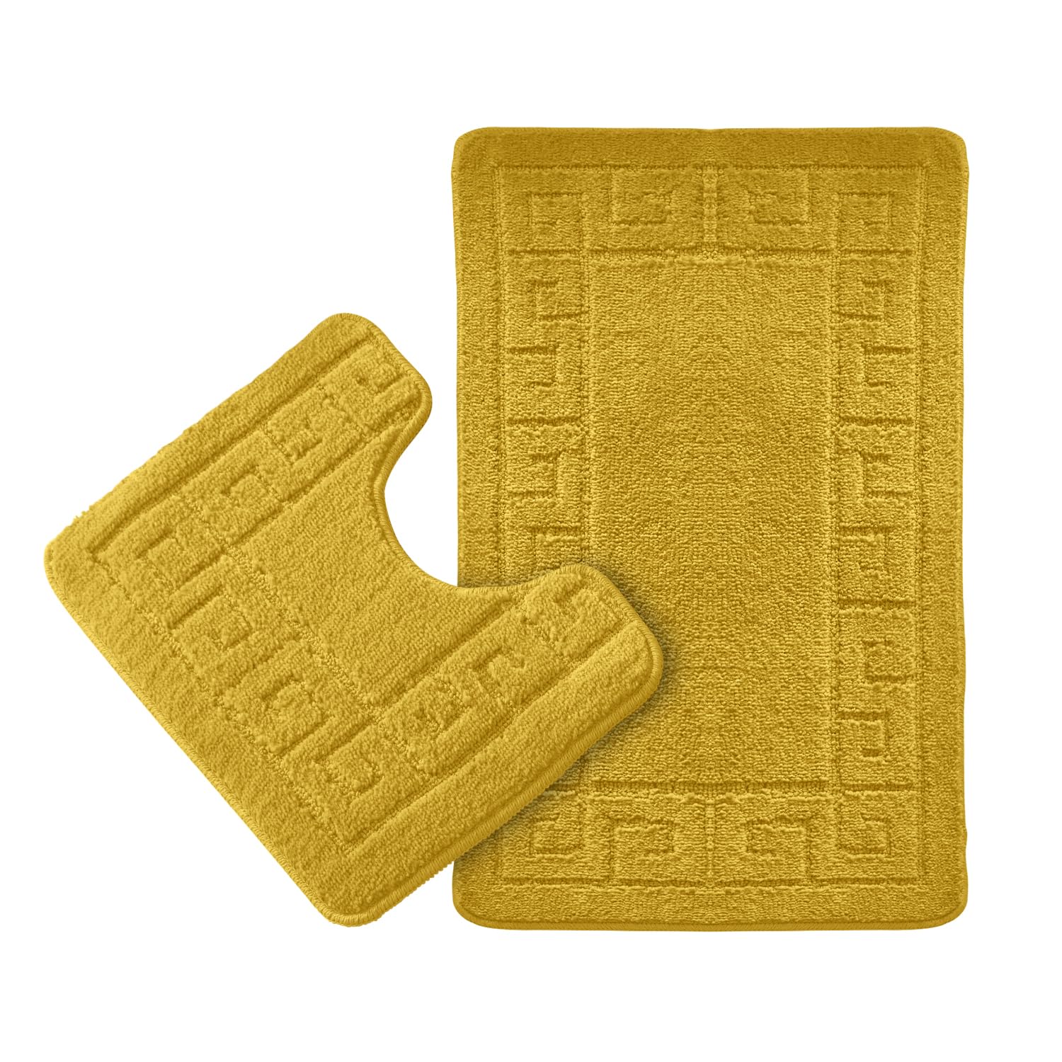 GC GAVENO CAVAILIA Greek Bath Mat Sets | Quick Drying Water Absorbent Toilet Mat | Non Slip Shower Rugs | 1x Bath Mat (50x80Cm) & 1x Pedestal Mat (50x40Cm) | Ochre — image 1