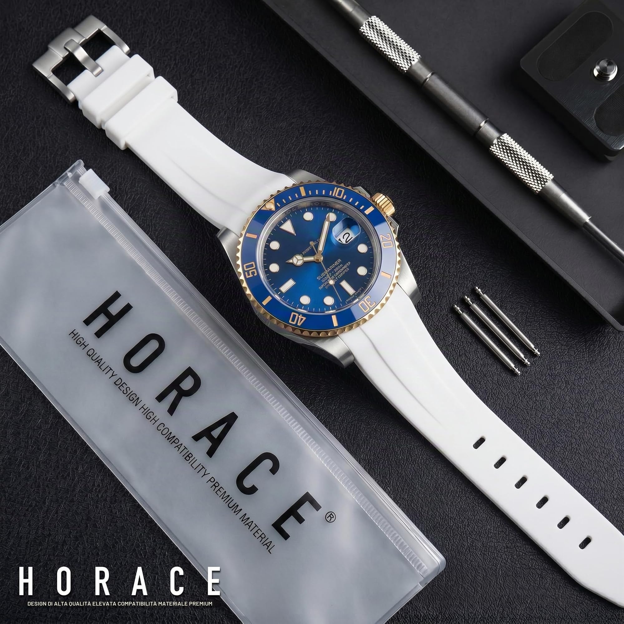 HORACE Cinturino per Orologio 20 mm in Gomma FKM Premium – Morbido, Impermeabile & Resistente – Compatibile con Rolex Submariner 40mm