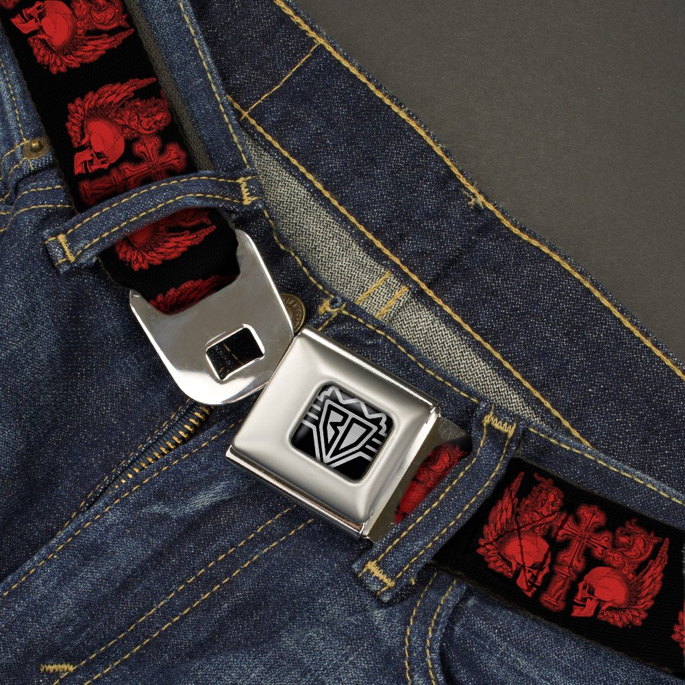 Buckle-Down Seatbelt Belt - BD Skulls w/Wings Black/Red - 1.0