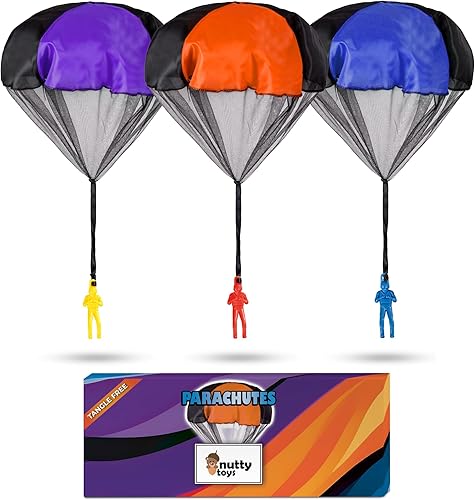 Vista 9 de nutty toys Juguetes de paracaídas para niños – Paracaídas voladoras sin enredos para hombres, parte superior interior y exterior para 3, 4, 5, 6, 7