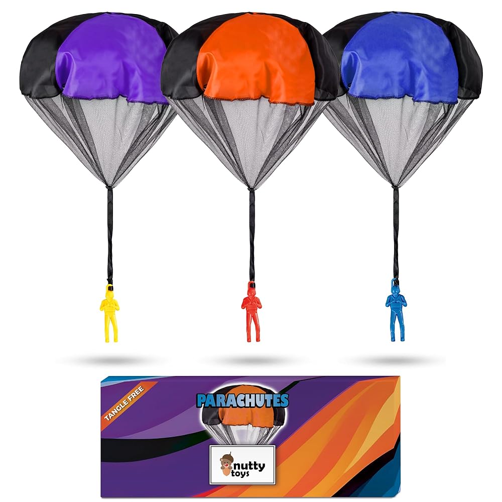 nutty toys Parachute Toys for Kids - Tangle Free Outdoor Flying Parachute Men, Best Small Outside Toys for 3 4 5 6 7 8 9 10 Year Old Top Christmas Stocking Stuffers Idea 2025 Unique Boy & Girl Gifts