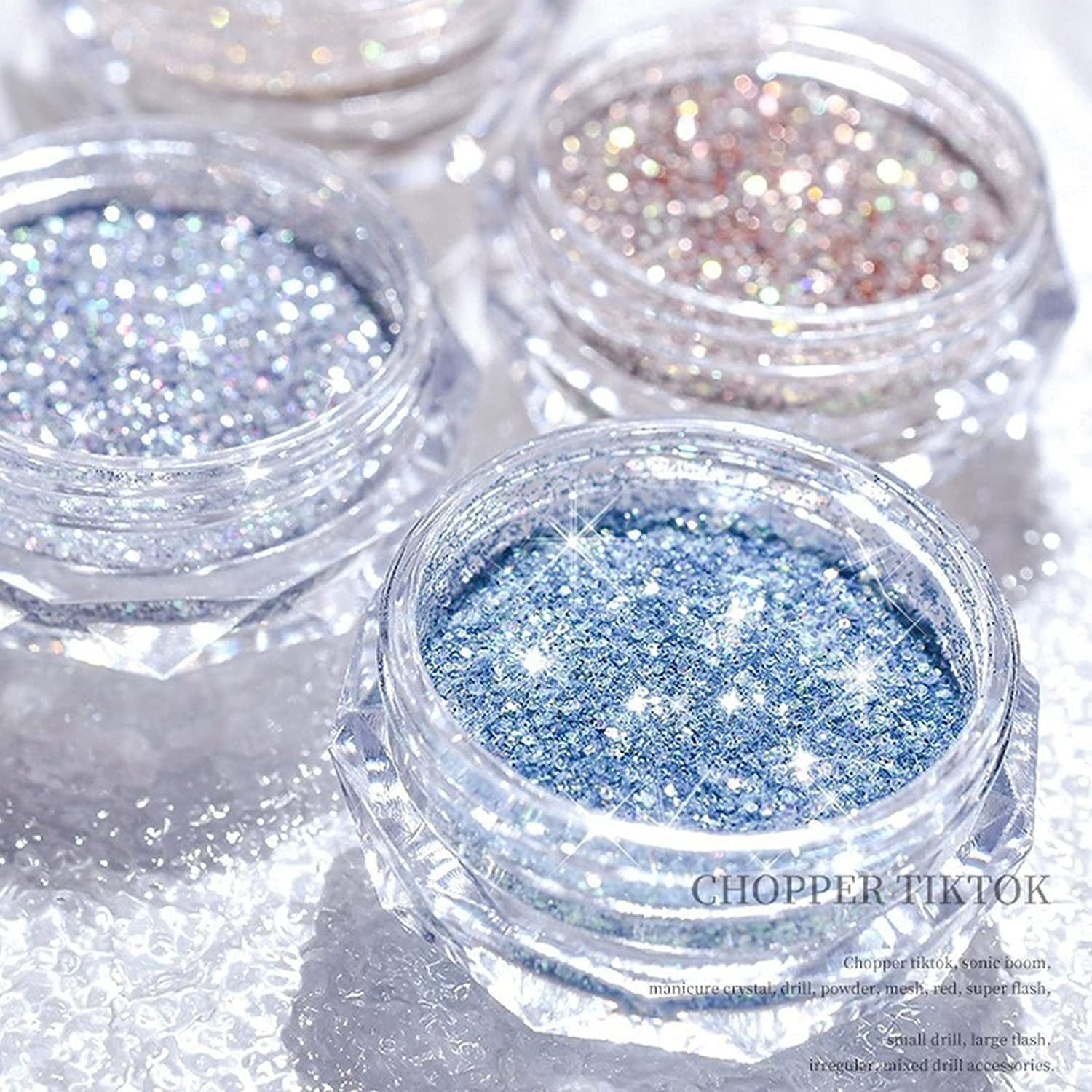 1 / 8pcs Glitter Nail Art Pigment Pigment Polvere, Nail Art Specchio Pigmento Polvere in Polvere Scintillio Giorno Rosa Branzini Chrome Chrome Powder (Color : 8Pcs)