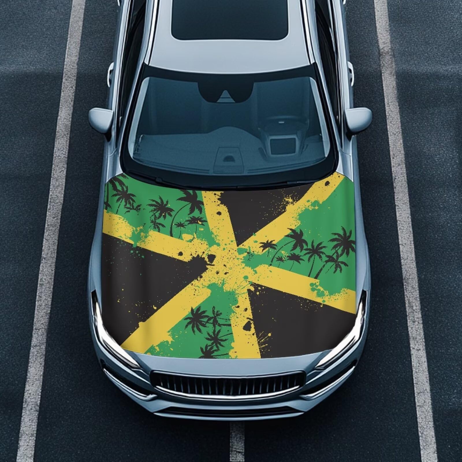 Car Hood Cover Protector, A Washable Automotive Accessory with Jamaican Flag Design for Car Front Hoods