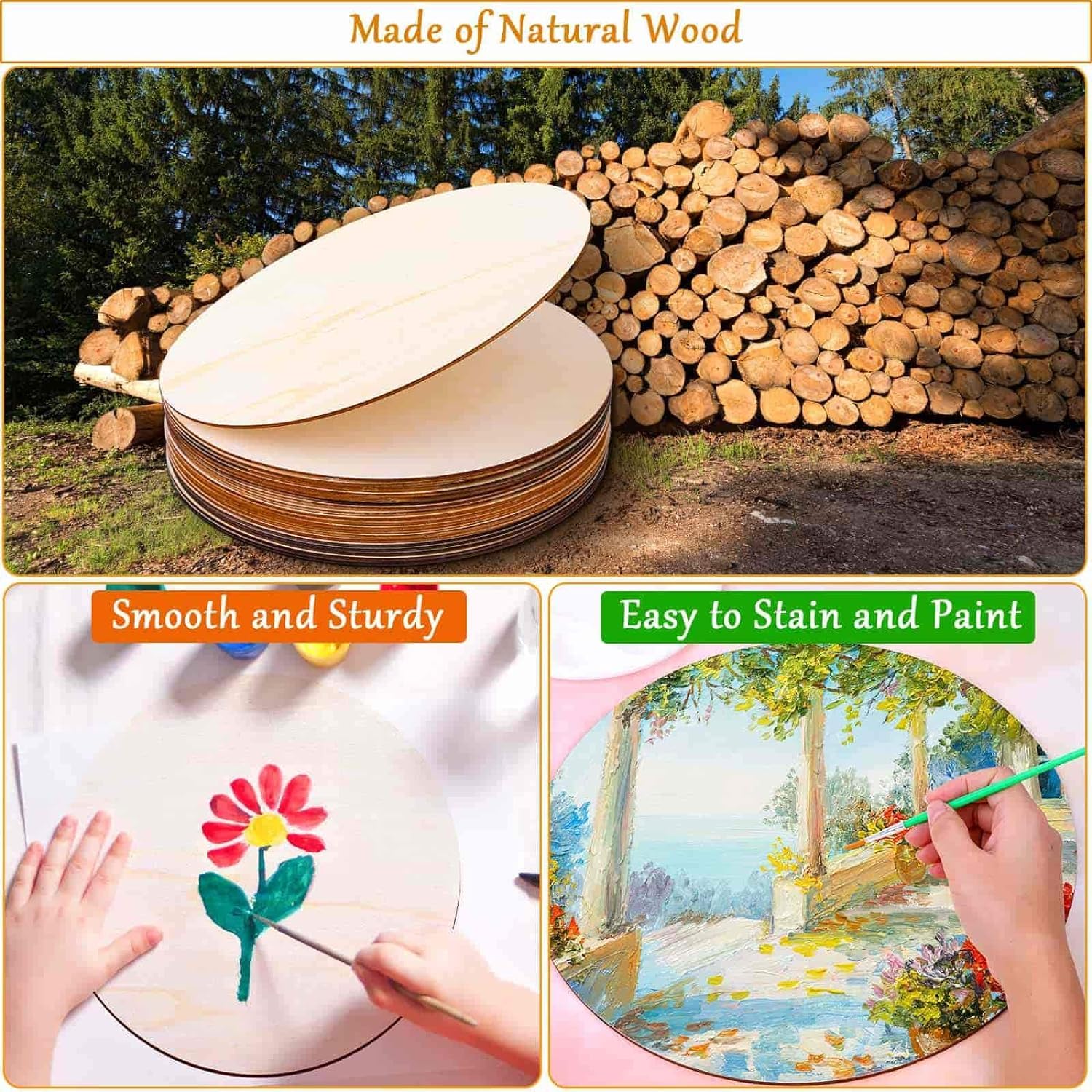 American Elm 12 Pcs Unfinished Wood Pieces Circle 4 Inch Round Blank Wood Natural Wooden Round Cutouts for DIY Crafts, Painting, Staining, Carving, Coasters Making, Home Decorations 2