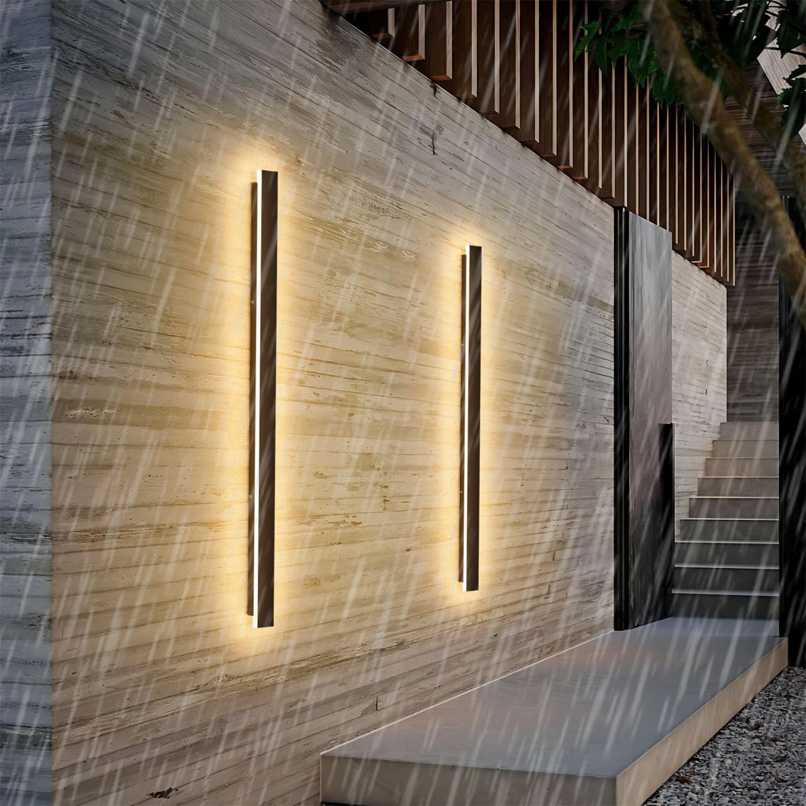 HELCEKOU IP65 Waterproof Modern Wall Lamp - Long Strip Outdoor Sconce Lighting Fixture for Patio, Yard, Garage, Bedroom & Living Room Durable Aluminium Acrylic (Neutral Light, 40cm, 24W)