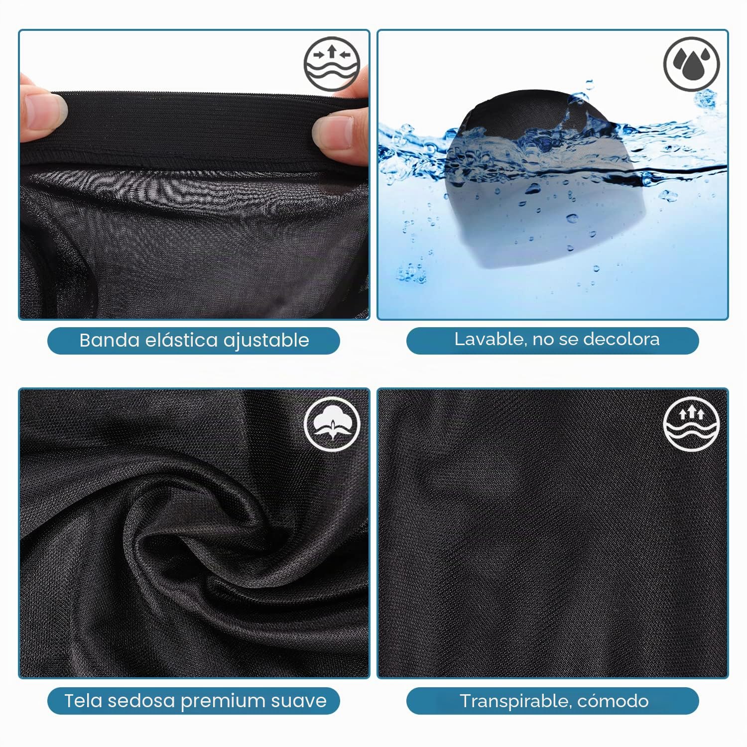 Sibba Gorras de ondas sedosas para hombre, banda elástica, durags para 360, 540, 720, suaves, transpirables, accesorios de baño, unisex, para adultos y niños