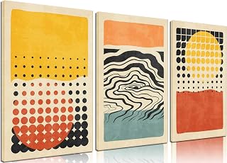 3Pcs Abstract Color Blocks Wall Art Mid Century Geometric Illustrations Posters Prints Boho Neutral Block Painting Pictures Colorful Minimalist Blocks Canvas for Room Office Wall Decor Framed