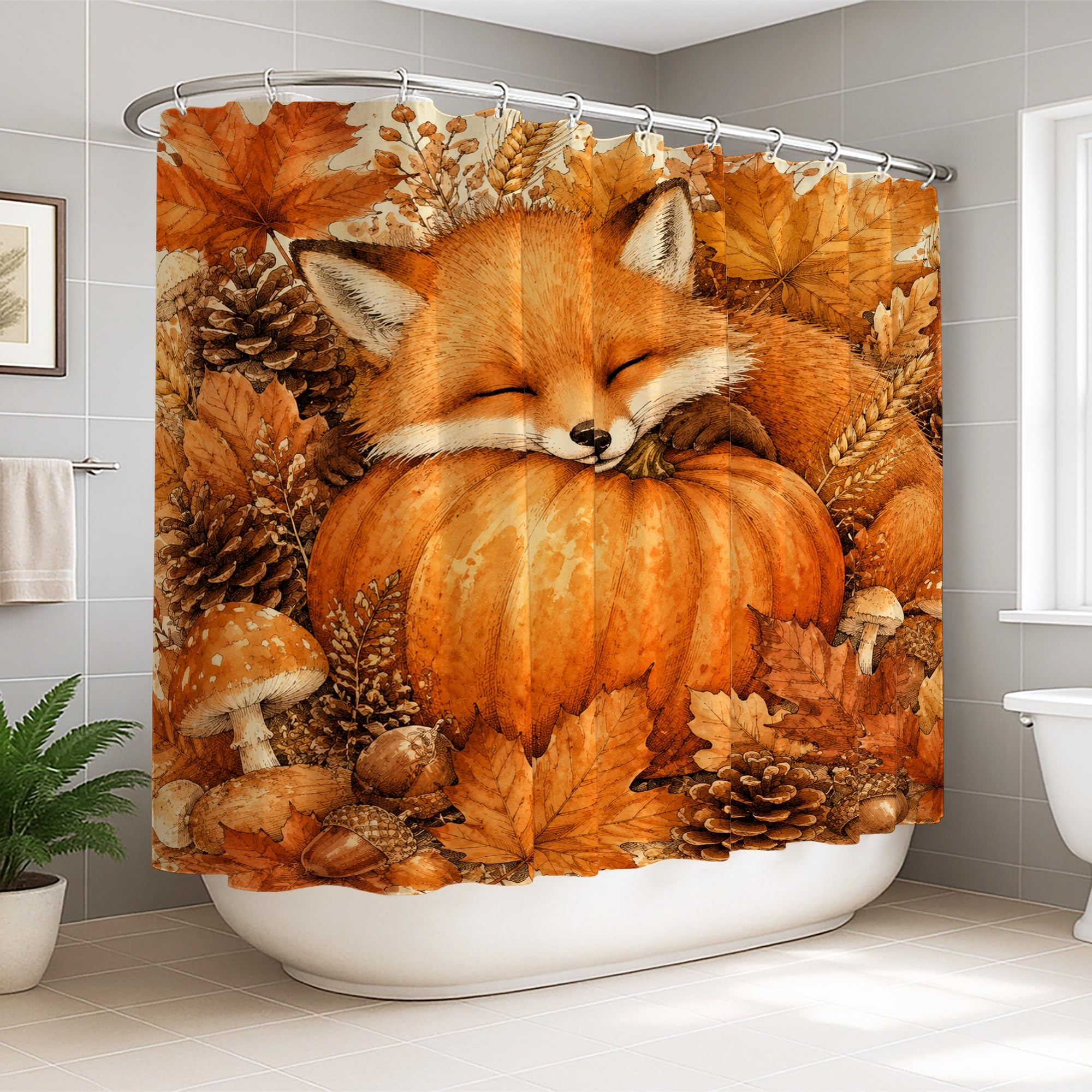 Rideau de douche extra large pour éviter les fuites d'eau avec un motif de citrouilles orange