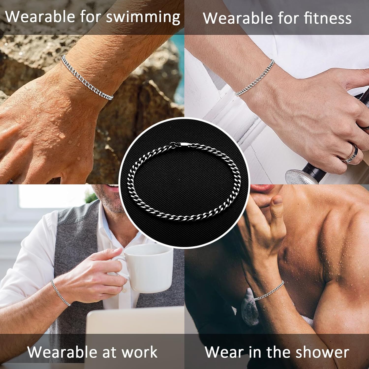 SanThree Solid Pure Titanium Cuban Chain Bracelet 4.5mm Skin Friendly Shinny Curb Link Bracelets for Women Men Valentines Birthday Christmas New Year Gifts, 7.87" - Image 6