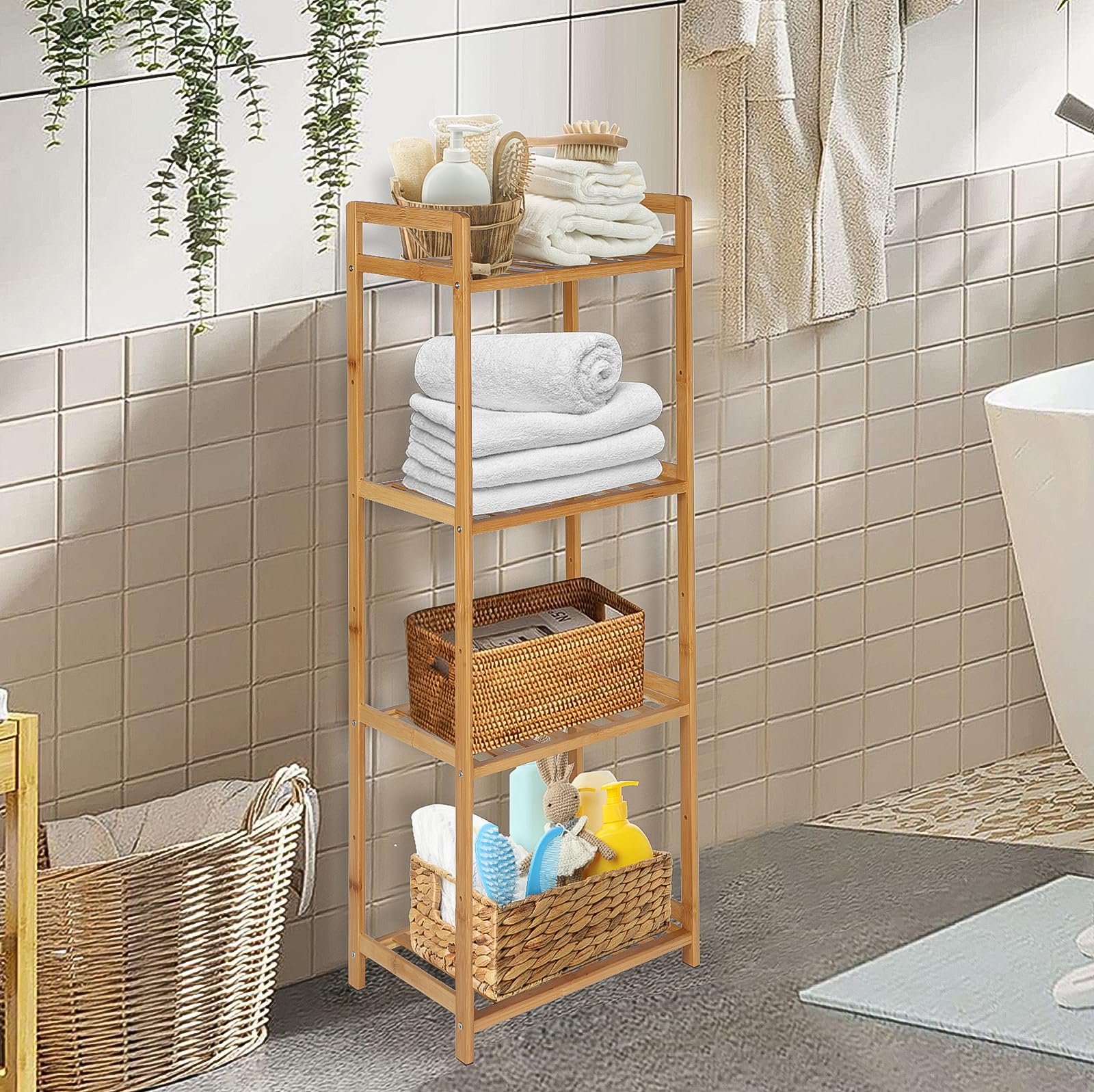 Amazon.de: PACHIRA Standregal mit 3 Ablagen, 35 x 25 x 100 cm Bambusregal,  Stehendes Lagerregal Aus Bambus, Als Kchenregal, Badregal, Bcherregal,  Schuhregal, Holzregal Fr Badezimmer, Kche, Wohnzimmer, Balkon