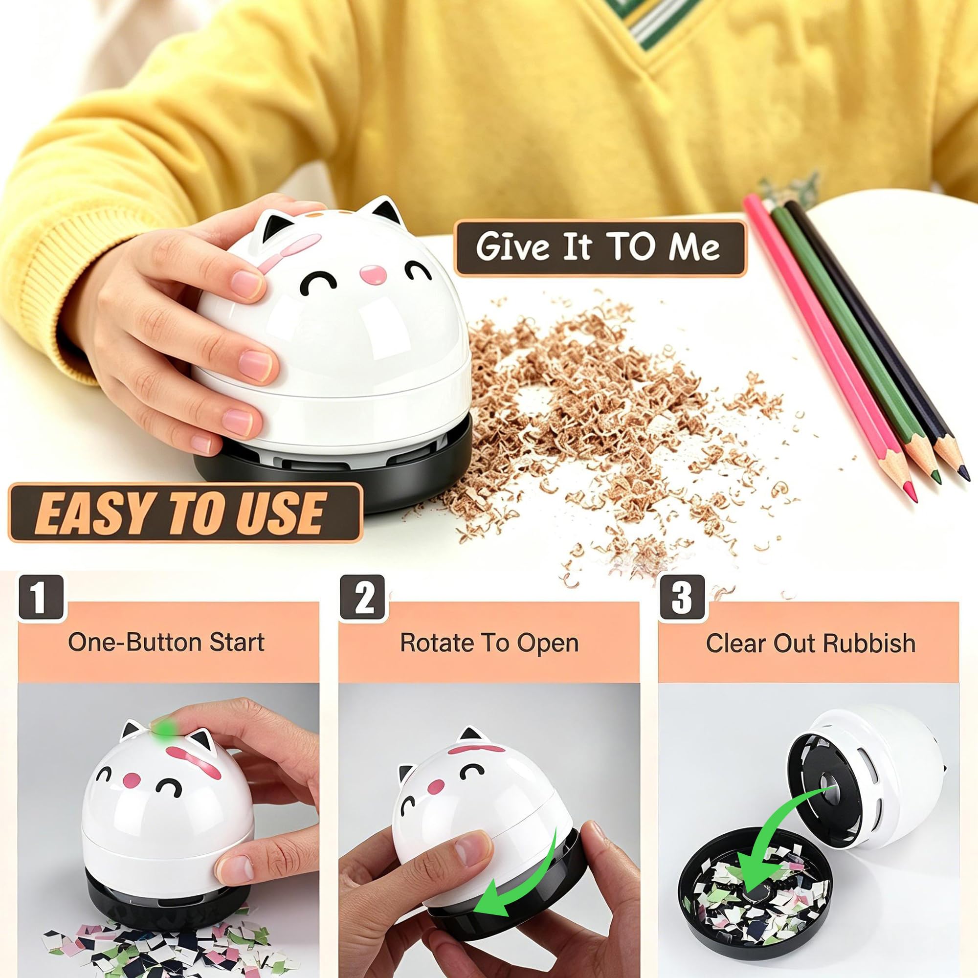 YUNYILAN Mini aspirapolvere da desktop, mini aspirapolvere portatile USB per scrivania, mini aspirapolvere da scrivania per la pulizia di gomme, briciole, pianoforte, computer, tastiera e auto