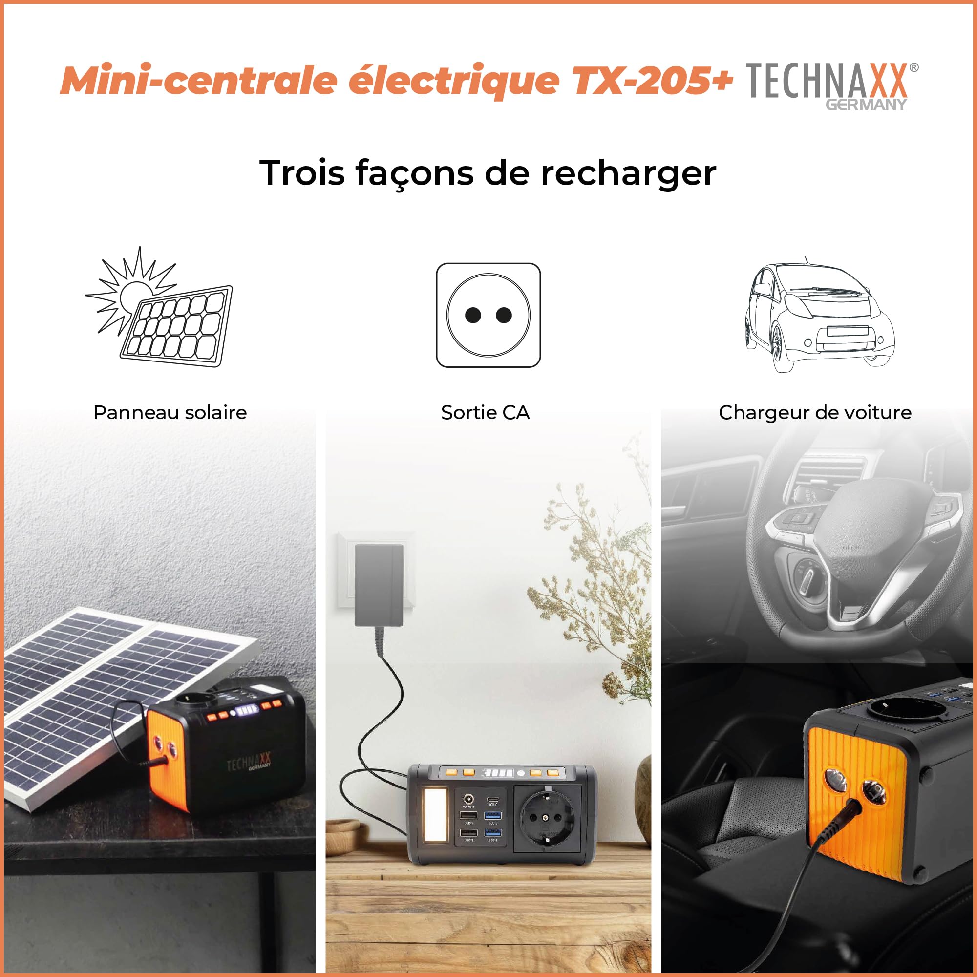 Technaxx Mini Station d'Énergie Portable 74Wh 80W avec Prise 230V, USB-C PD 18W, 4 ×USB-A QC3.0, Sortie DC, Lampe LED, Compatible Recharge Solaire, Générateur Camping – Modèle Mis à Jour 2026 TX-205+