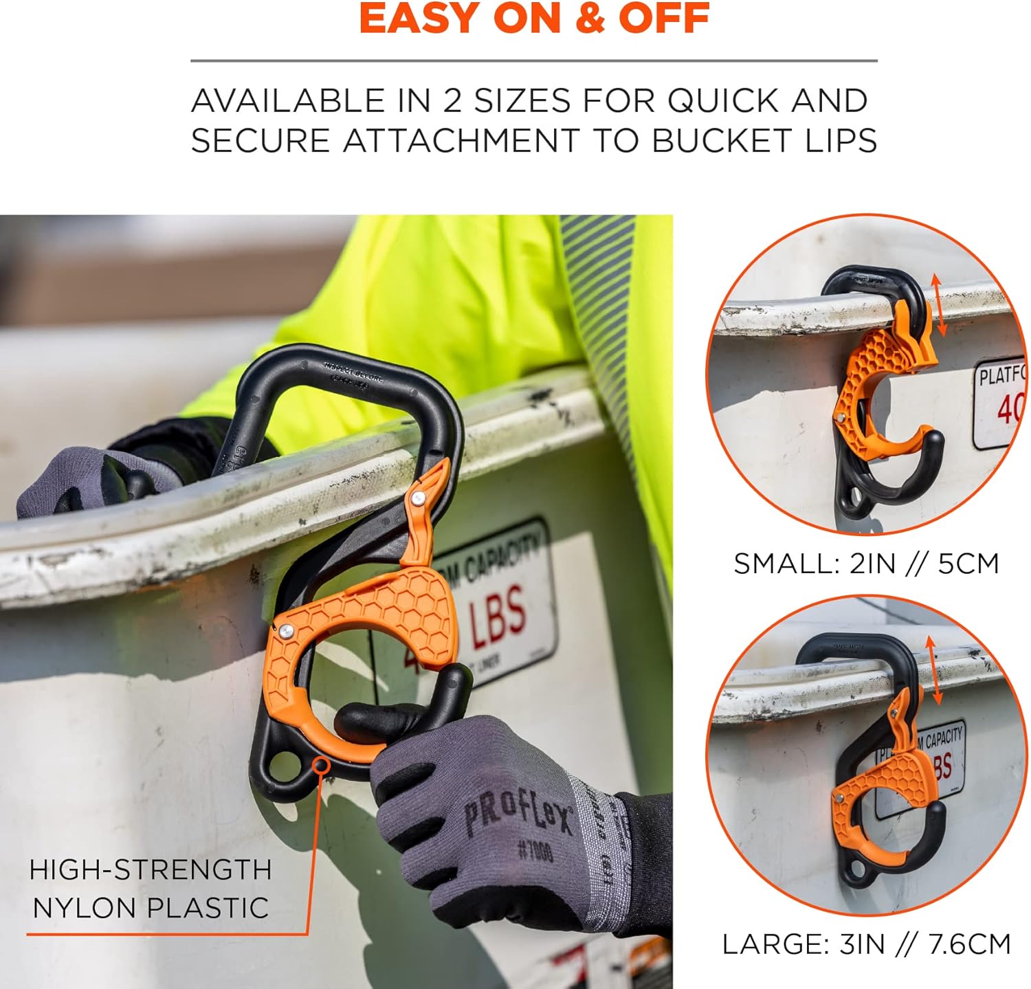 Ergodyne Squids 3178 Locking Aerial Bucket Hook with Tethering Point, Fits 3" Lip, Attach Tool Bags or Aprons to Buckets