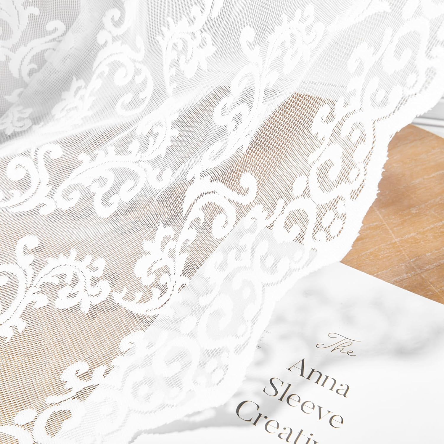 FOLKSIDE White Lace Curtains 84 Inches Long 2 Panels Western Paisley Floral Curtains for Living Room Bedroom Victorian Shabby Chic Curtains Rod Pocket Light Filtering Window Drapes Decor, 52x84