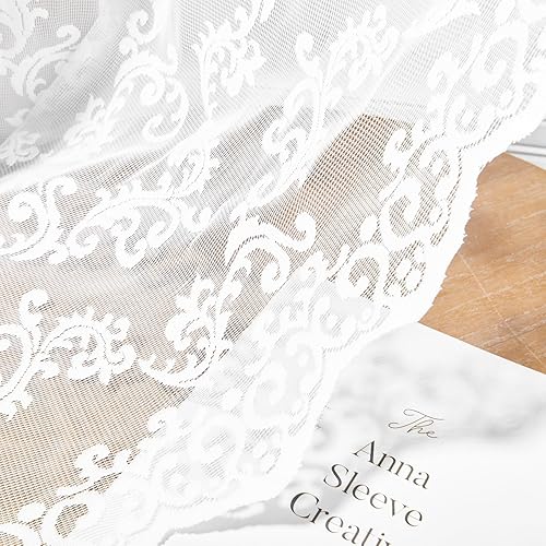 Miniatura 5 de FOLKSIDE Cortinas de encaje blanco de 63 pulgadas de largo, juego de 2 paneles de cortinas traslúcidas con estampado de cachemira occidental para