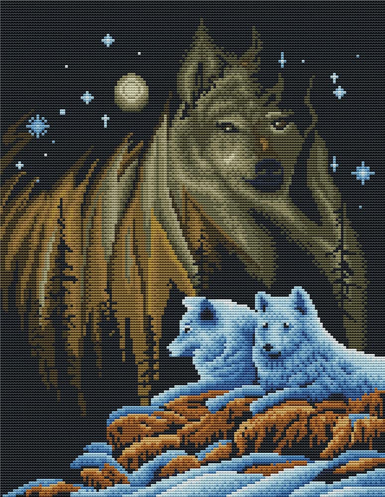 Abillyn Kreuzstich Set - Vorgedruckt Wolf Motiv 40x50cm