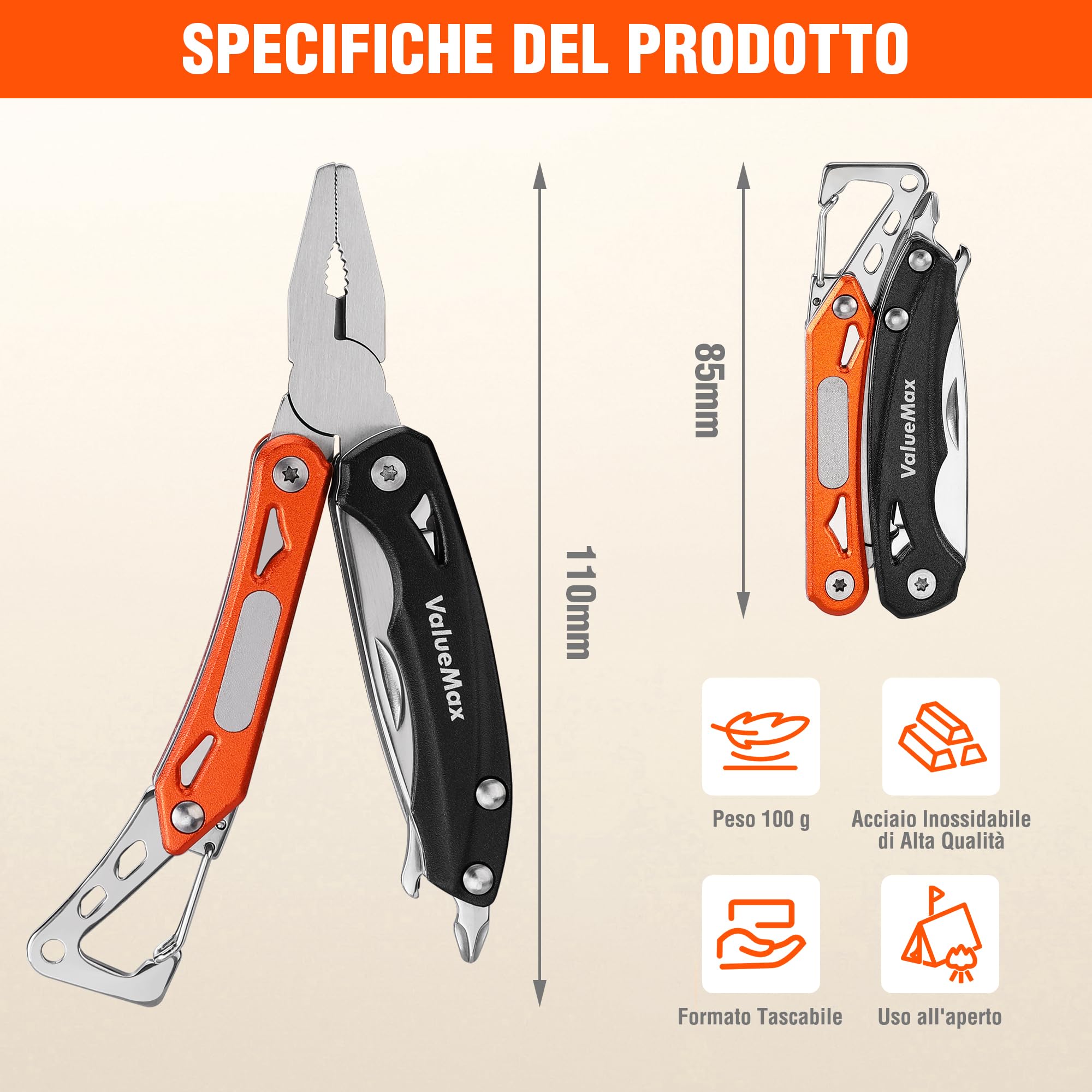 ValueMax Pinza Multifunzione 9 in 1, Strumento Multiuso per Campeggio e Riparazione