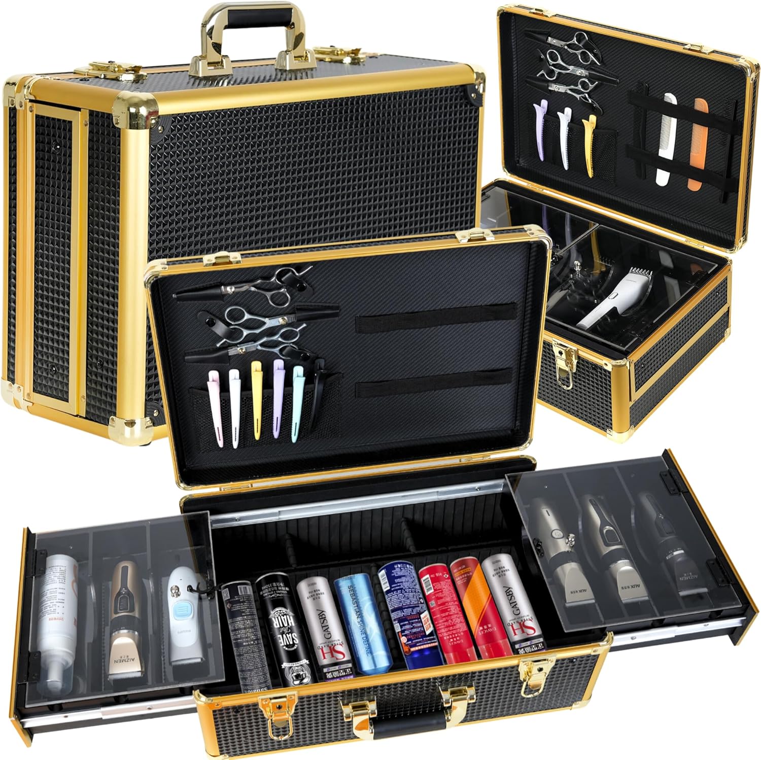 HAPPYPOSH Barber Case Organizer, Barber Briefcase Tool Box, Barber Carrying Case