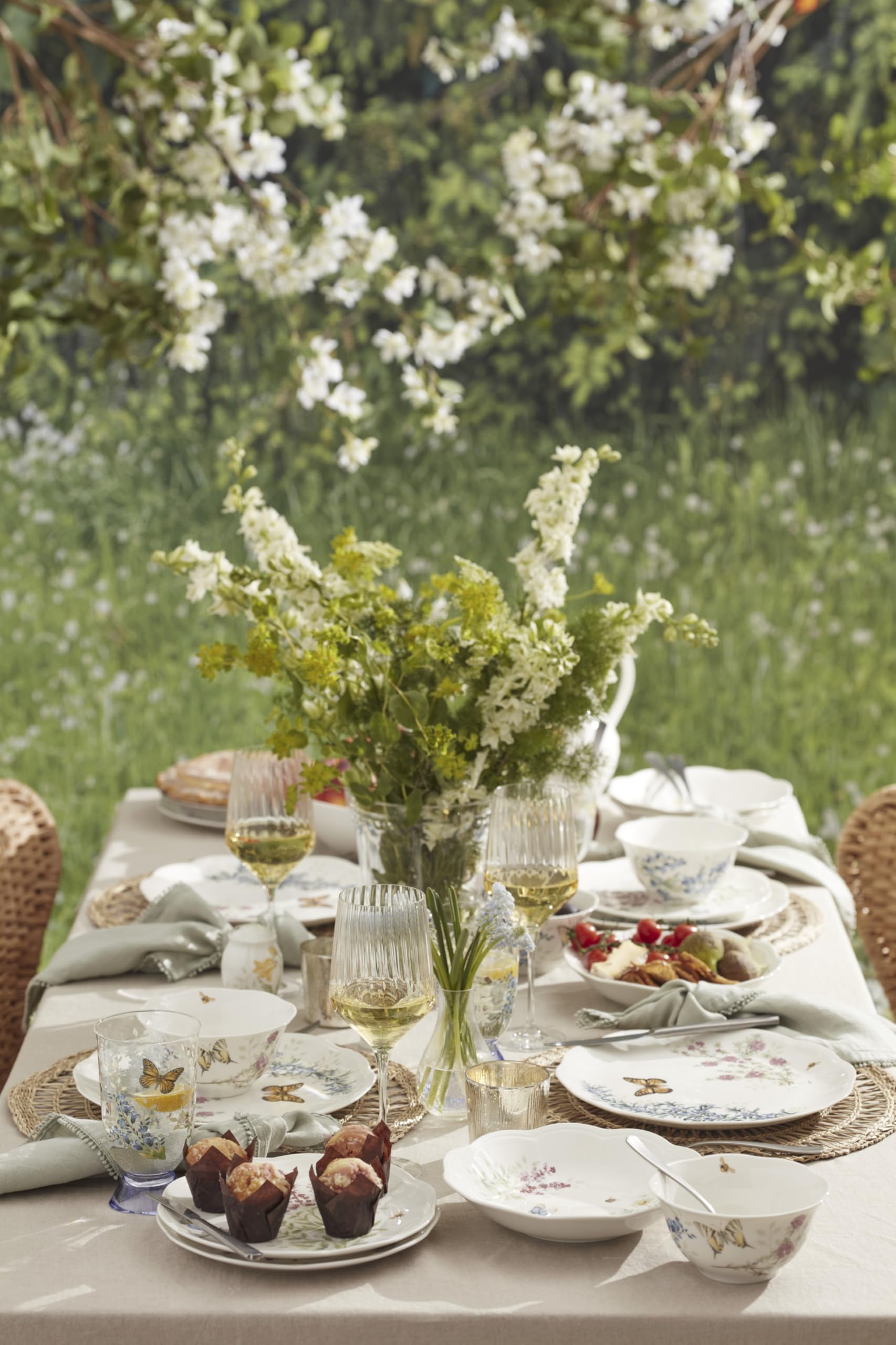Lenox 897792 Tafelservice Butterfly Meadow Herbs 12-teilig | Keramik, spülmaschinenfest, mikrowellengeeignet | Teller und Schüssel-Sets für Küche und Esszimmer, Geschirrset, Geschirr