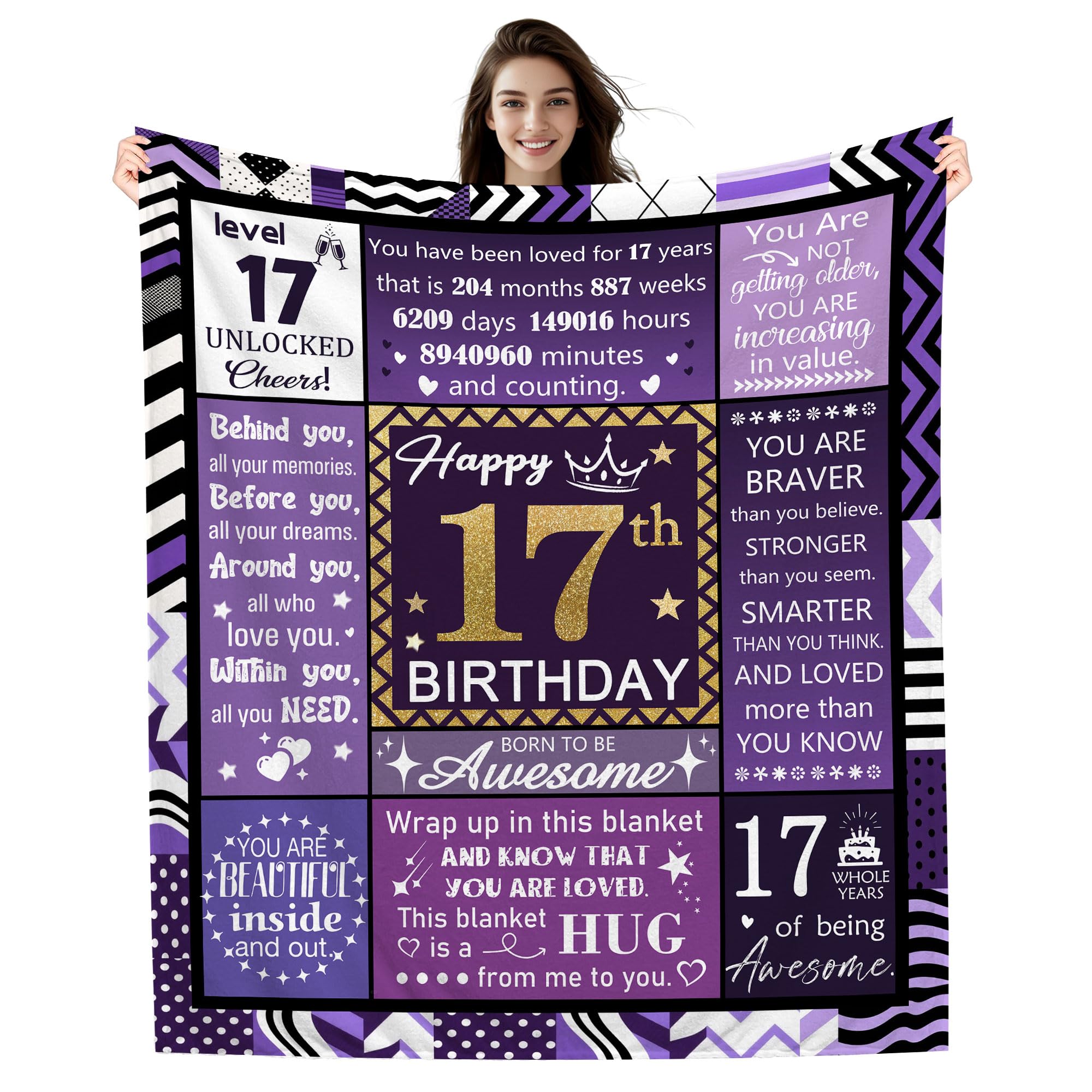 17 Years Old Gifts for Girls, Happy 17th Birthday Blanket for Daughter Sister Granddaughter Niece Cousin Best Friend, 17th Birthday Gift Ideas Blanket 50 * 60 Inches(17-her)
