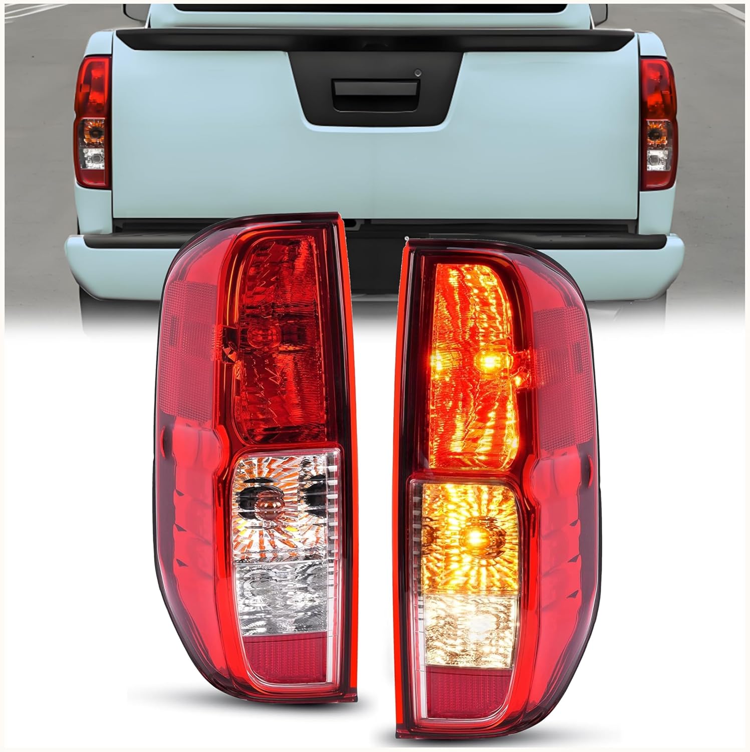 KUAFU Pair Tail Light Compatible with 2005-2021 Nissan Frontier 2009-2012 Suzuki Equator Replacement for NI2801170 NI2800170 NI2801206 NI2800206 Halogen Taillight Brake Lamp with Bulb(Red Lens)