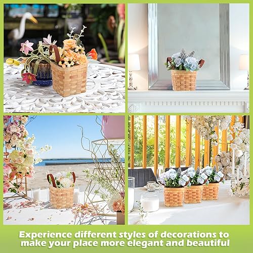 Miniatura 7 de Rtteri 12 cestas de madera de 4.5 x 4.5 x 4 pulgadas con asas, pequeñas cestas vacías tejidas decorativas de madera, para pícnic, cuadradas, de