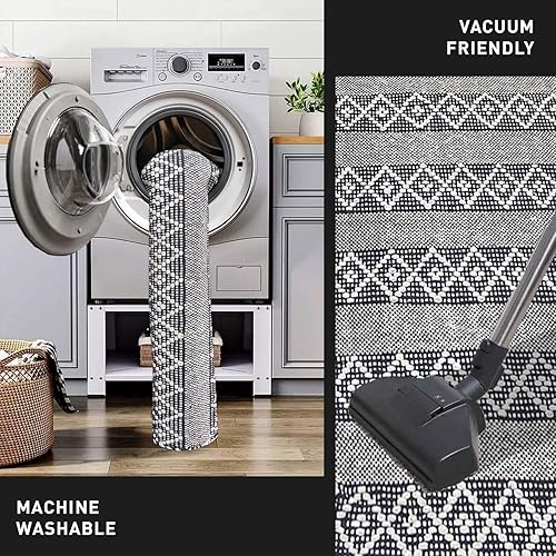 Miniatura 4 de Chardin home Alfombra bohemia negra y marfil de 2 x 5 pies  Alfombra de granja tejida a mano  Ideal para cocina, entrada, baño, meditación, lavable