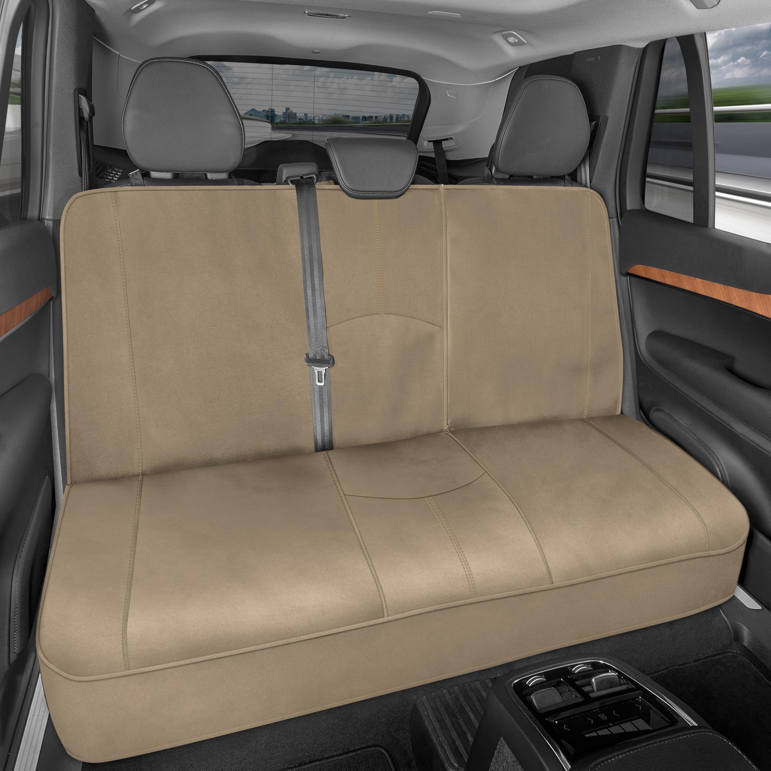 Motor Trend SpillGuard Waterproof Rear Bench Car Seat Cover, Black Stitching – Split Bench Rear Seat Protector with Neoprene Padding, Back Seat Cover for Kids & Dogs, Car Interior Covers