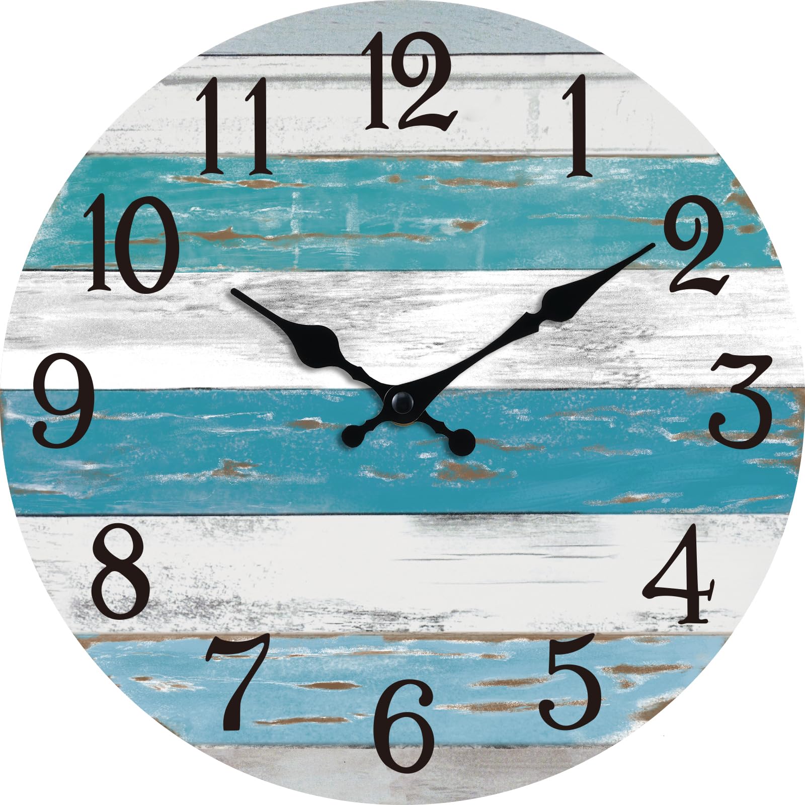 KECYET Wall Clock Battery Operated 12 Inch Outdoor Beach Style Blue Coastal Retro Silent Non Ticking Decorative for Bathroom Kitchen Living Room