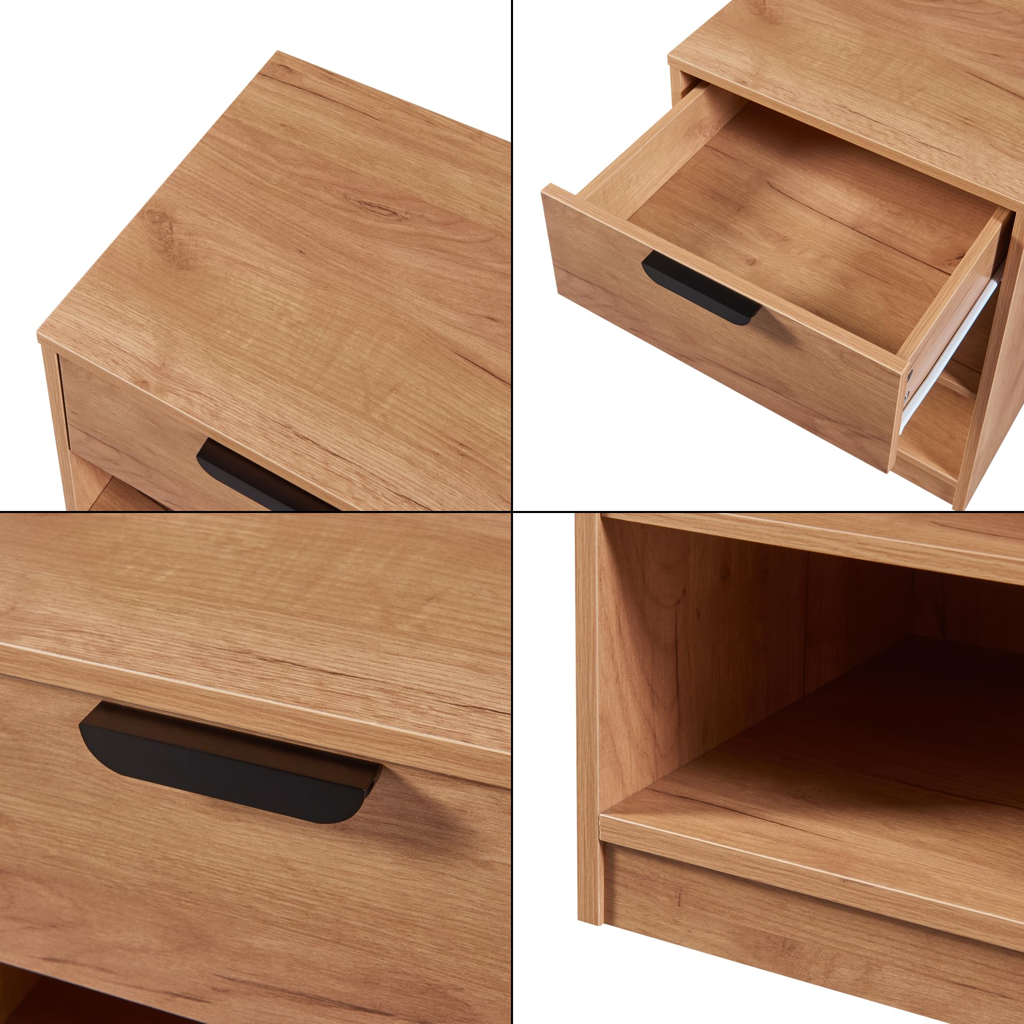 [en.casa] Comodino Singolare Tavolino Laterale con Cassetto e Scomparti Camera da Letto Soggiorno 55 x 43 x 40 cm - Effetto Quercia