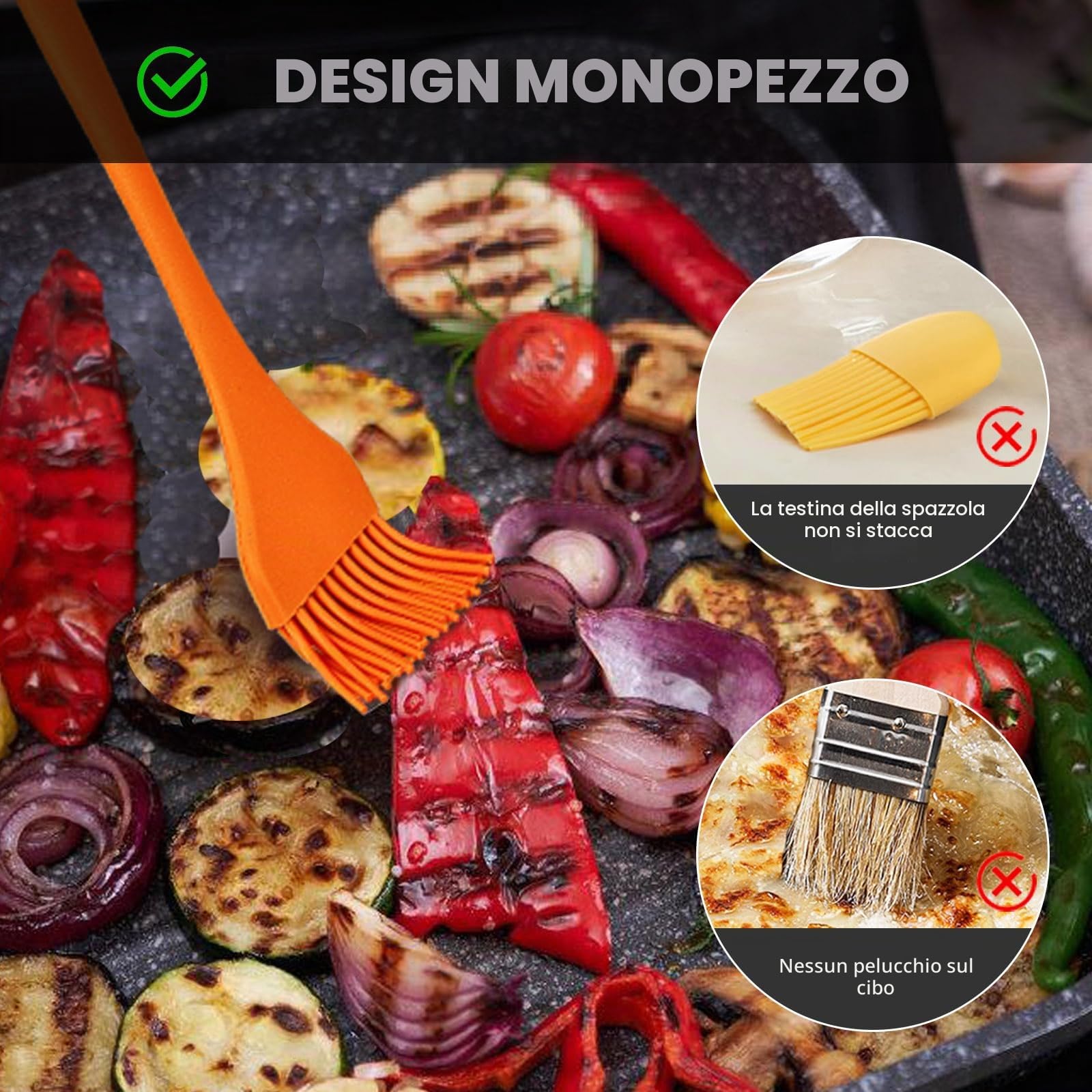 3 Pcs Pennello Silicone Cucina, 9.1/7 / 3.2 cm Pennello da Cucina, per Pasticceria Barbecue Bistecche, Cottura al Forno